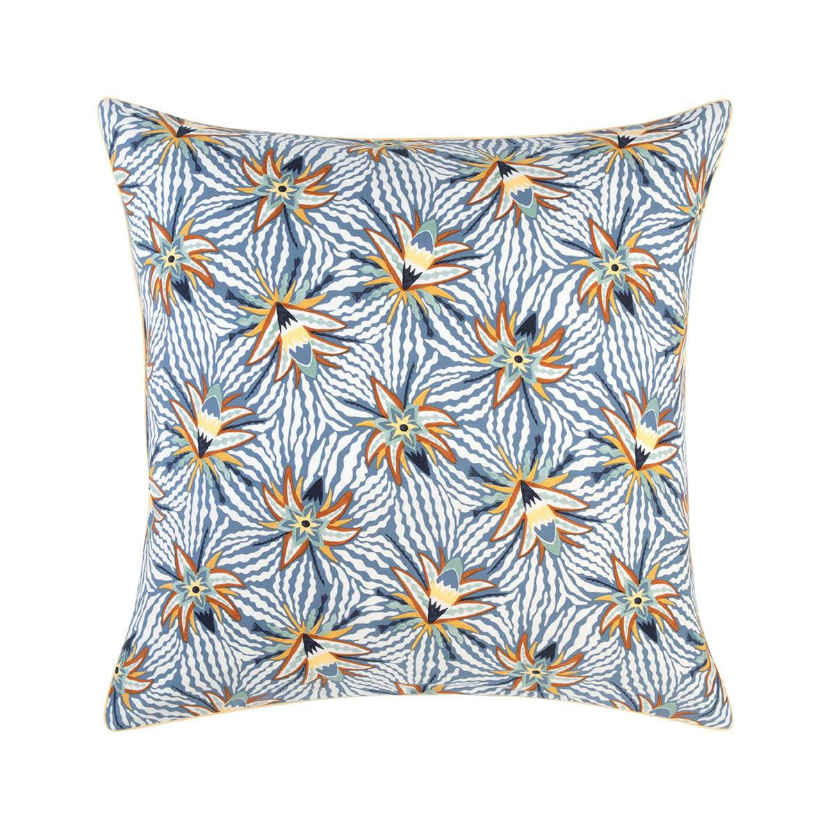 POSIDONIE - Taie d'oreiller en satin de coton lavé bleu 65 x 65 cm