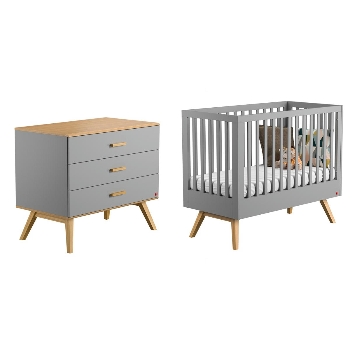DUO - NAUTIS - Lit bébé 60x120 commode à langer gris