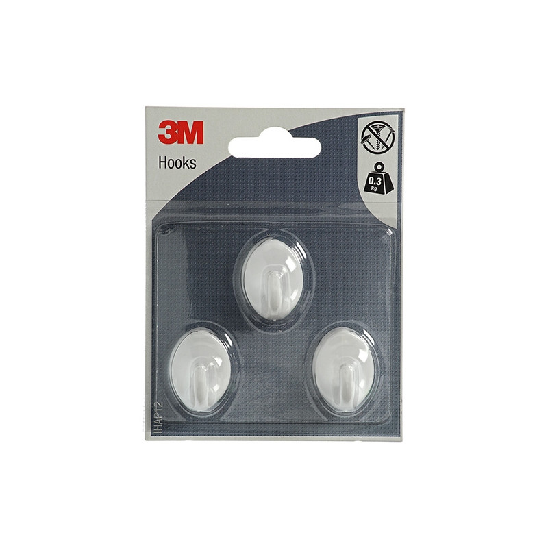 Crochet ovale adhésif en plastique small blanc 3M