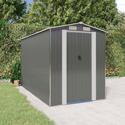 NNEVL Garden Shed Light Grey 192x357x223 cm Galvanised Steel