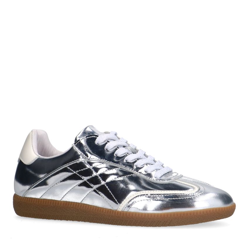 Manfield Zilveren leren sneakers