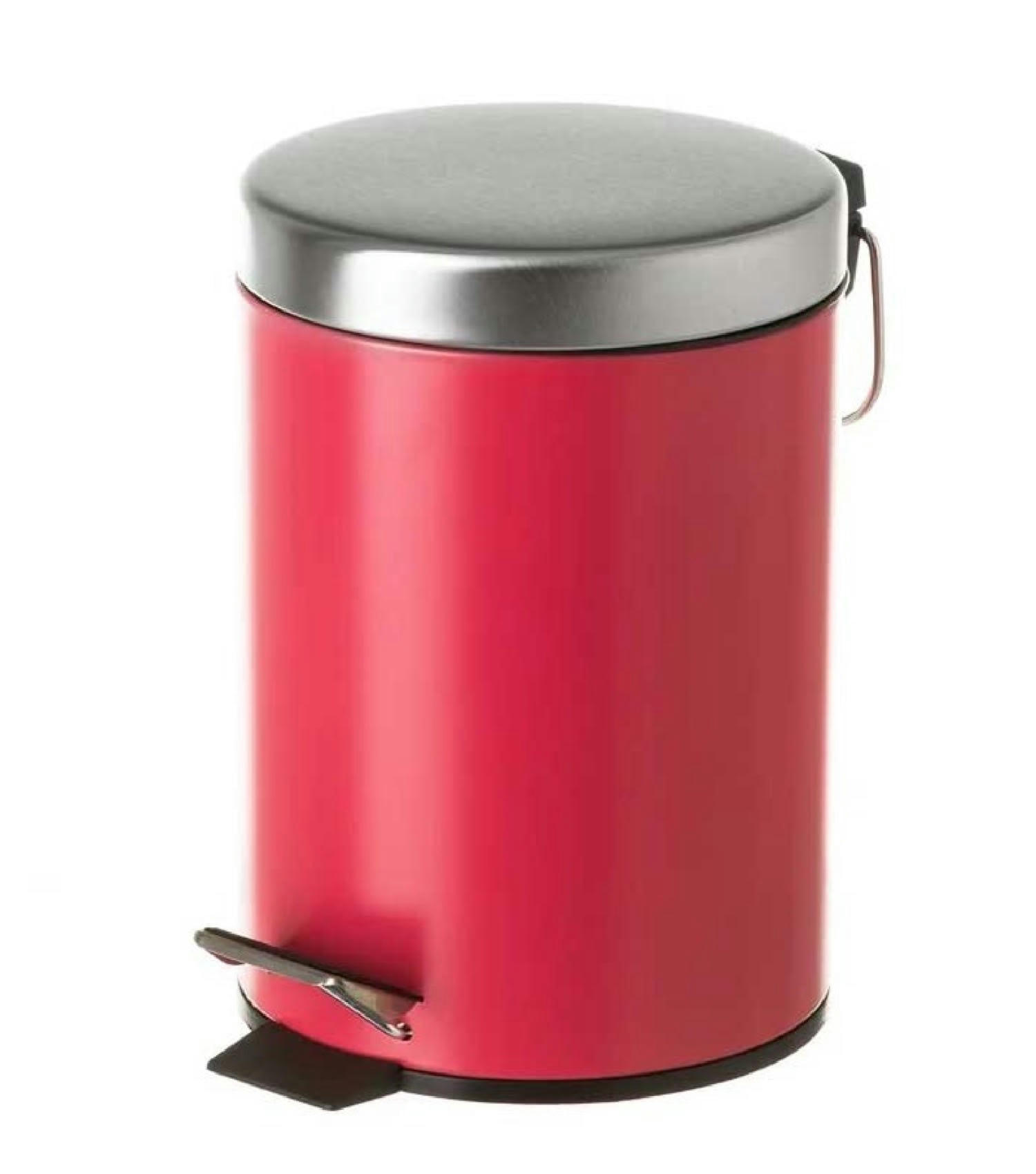 RONDE - Poubelle ronde à pédale en métal rouge 3L