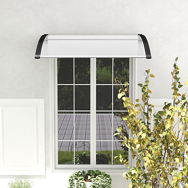 Auvent Porte Entree avec Protection Solaire Résistant au Vent avec Panneau Revêtu à Double Couche et Support en ABS Noir