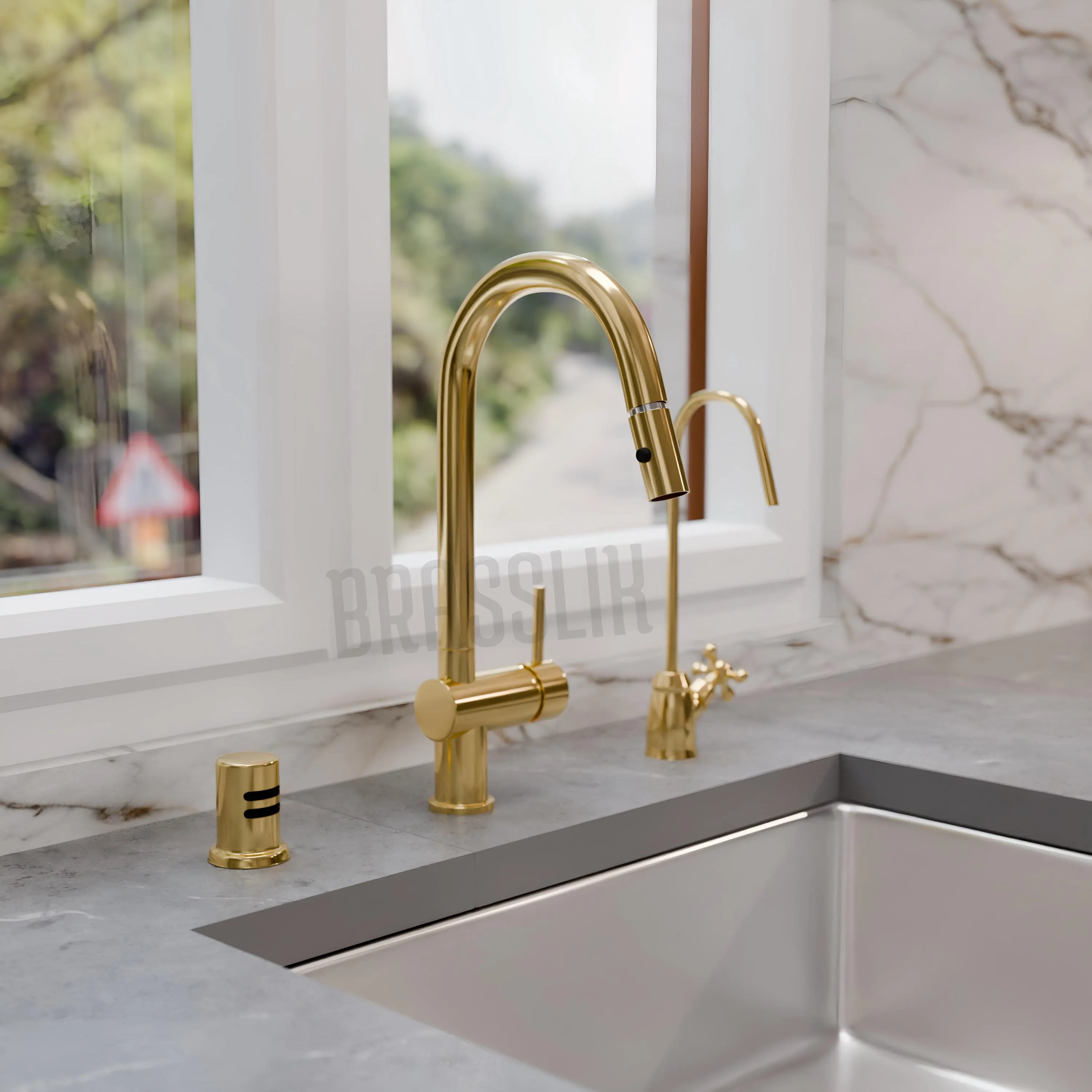 Unlacquered Solid Brass Pull-Down Kitchen Faucet