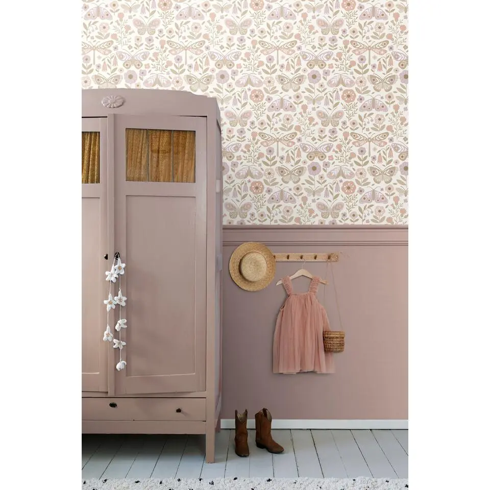 ESTAhome behang bloemen & vlinders roze en paars - 50 x 900 cm