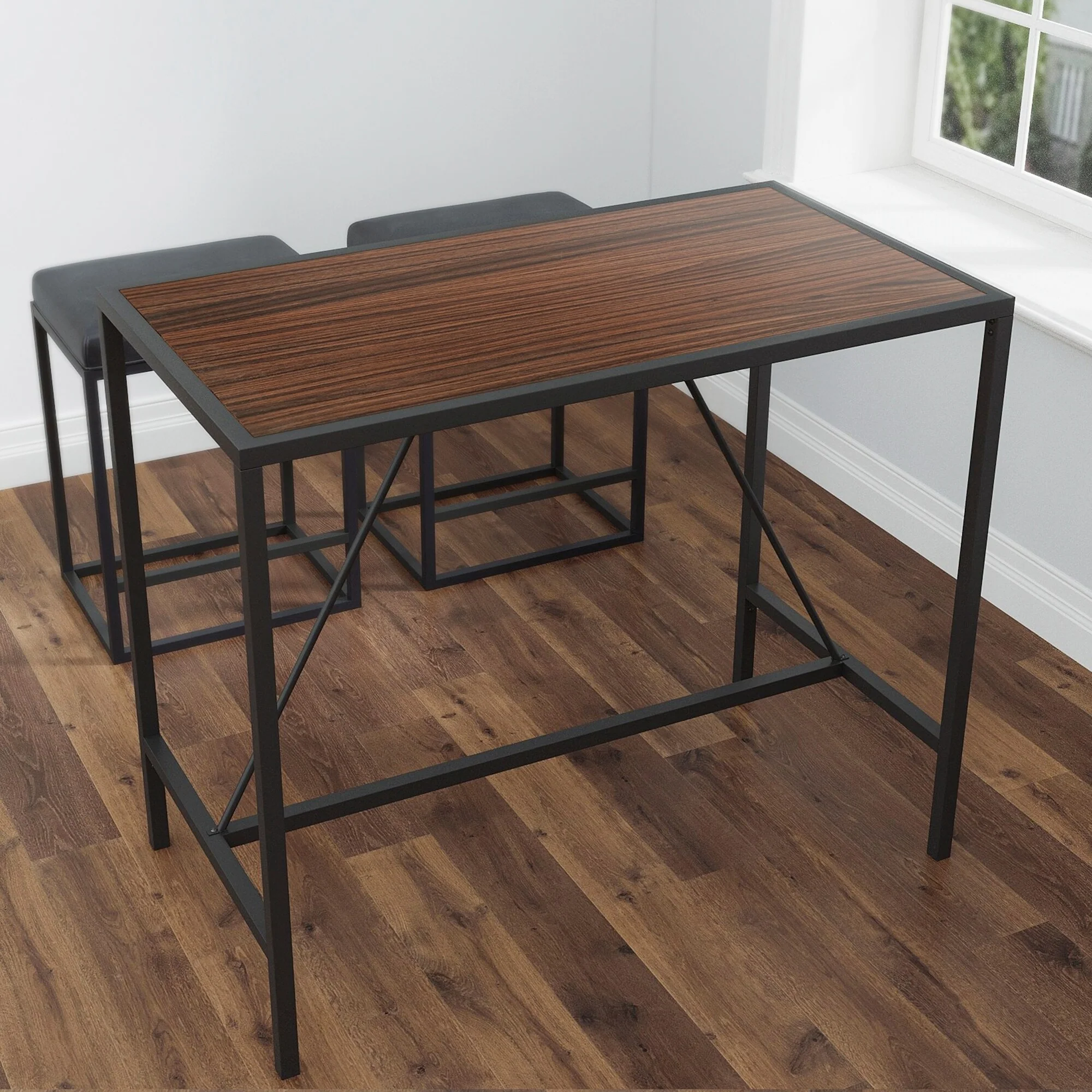 Riley Indoor Walnut Metal Pub Dining Table with Metal Frame - 41L X 22W X 34H