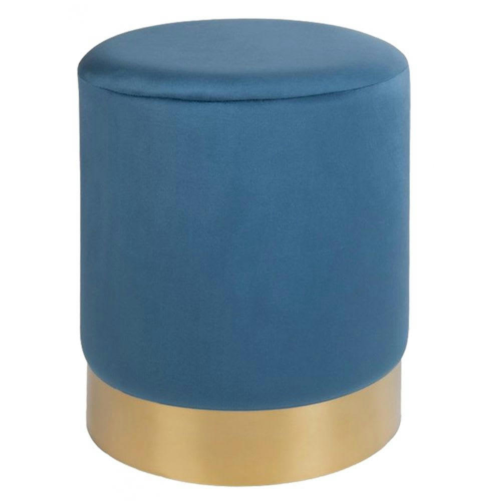 - Pouf en velours et métal doré bleu