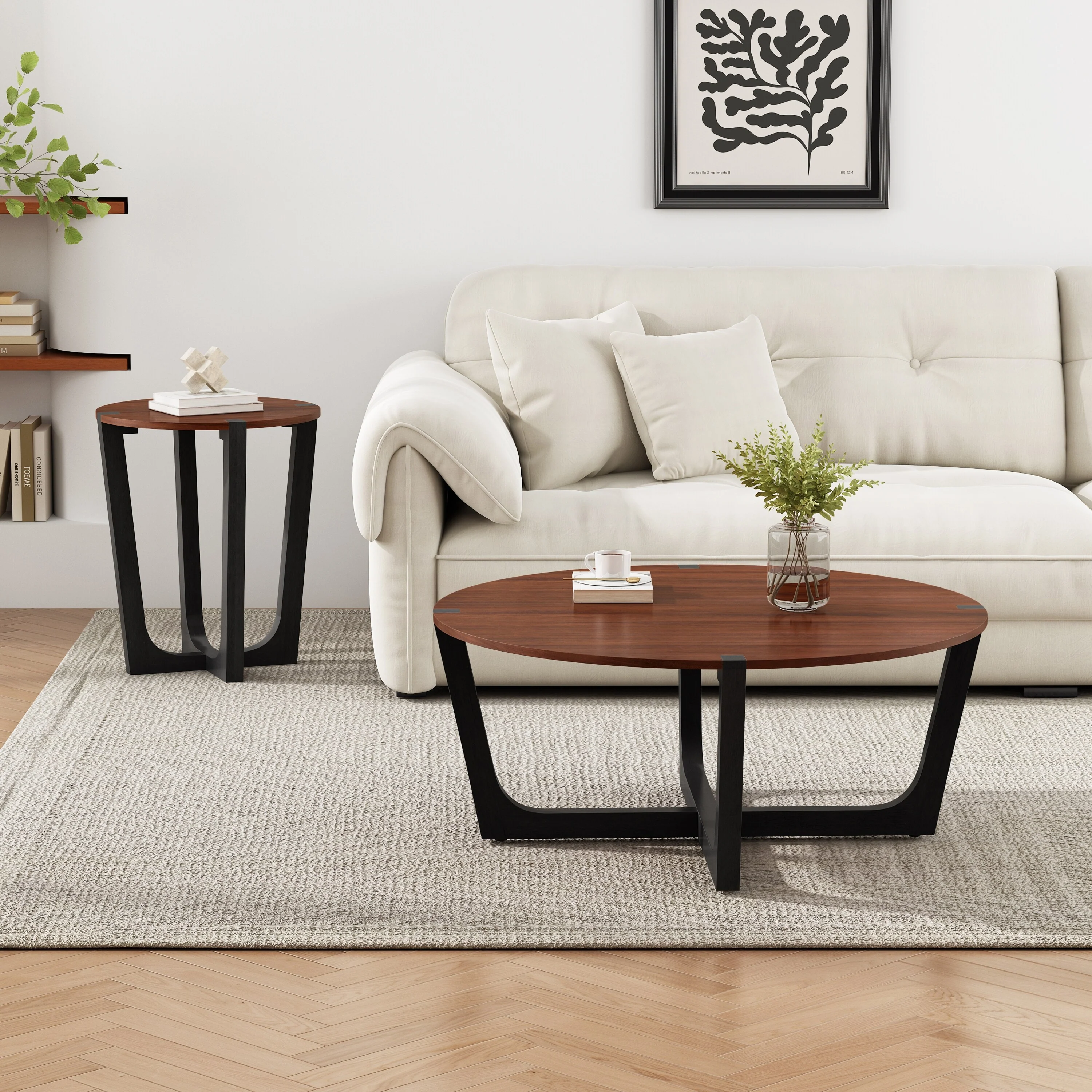 Acacia Solid Wood Coffee Table, Durable Acacia Solid Wood Frame, Brown & Black Color
