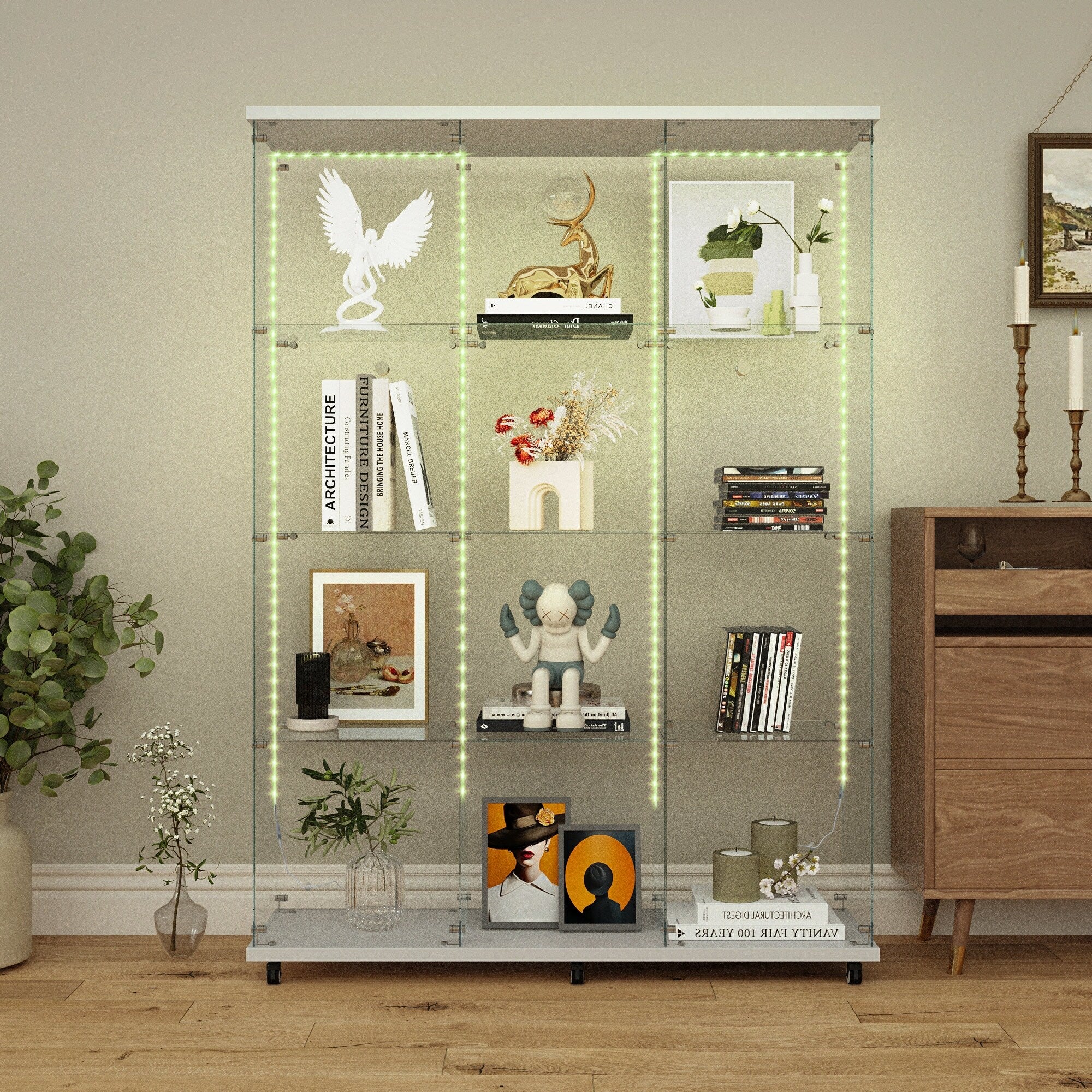 Tempered glass display cabinet, wine cabinet,storage cabinet, file cabinet, with Bluetooth LED light strip, lock on the door