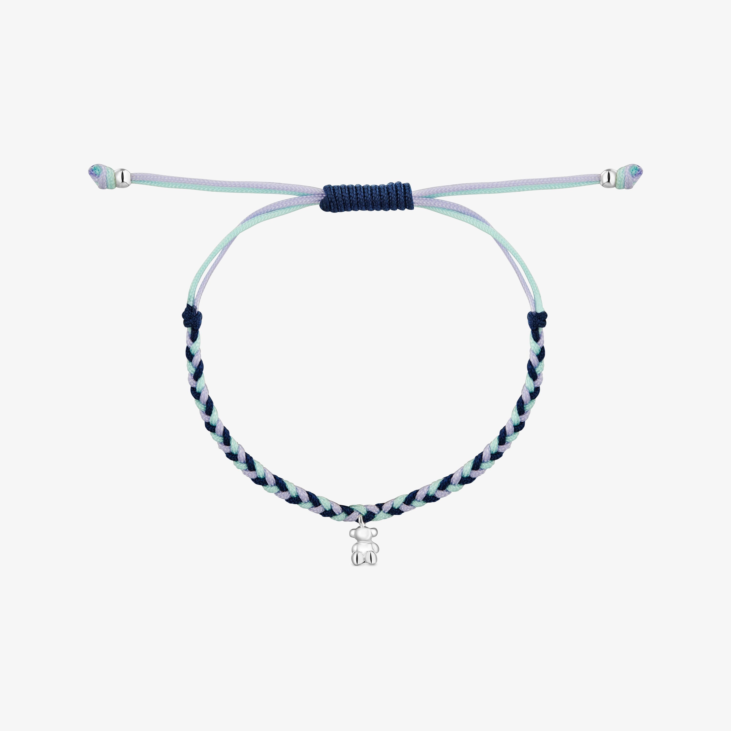 Pulsera oso de plata y nylon azul TOUS Motivos
