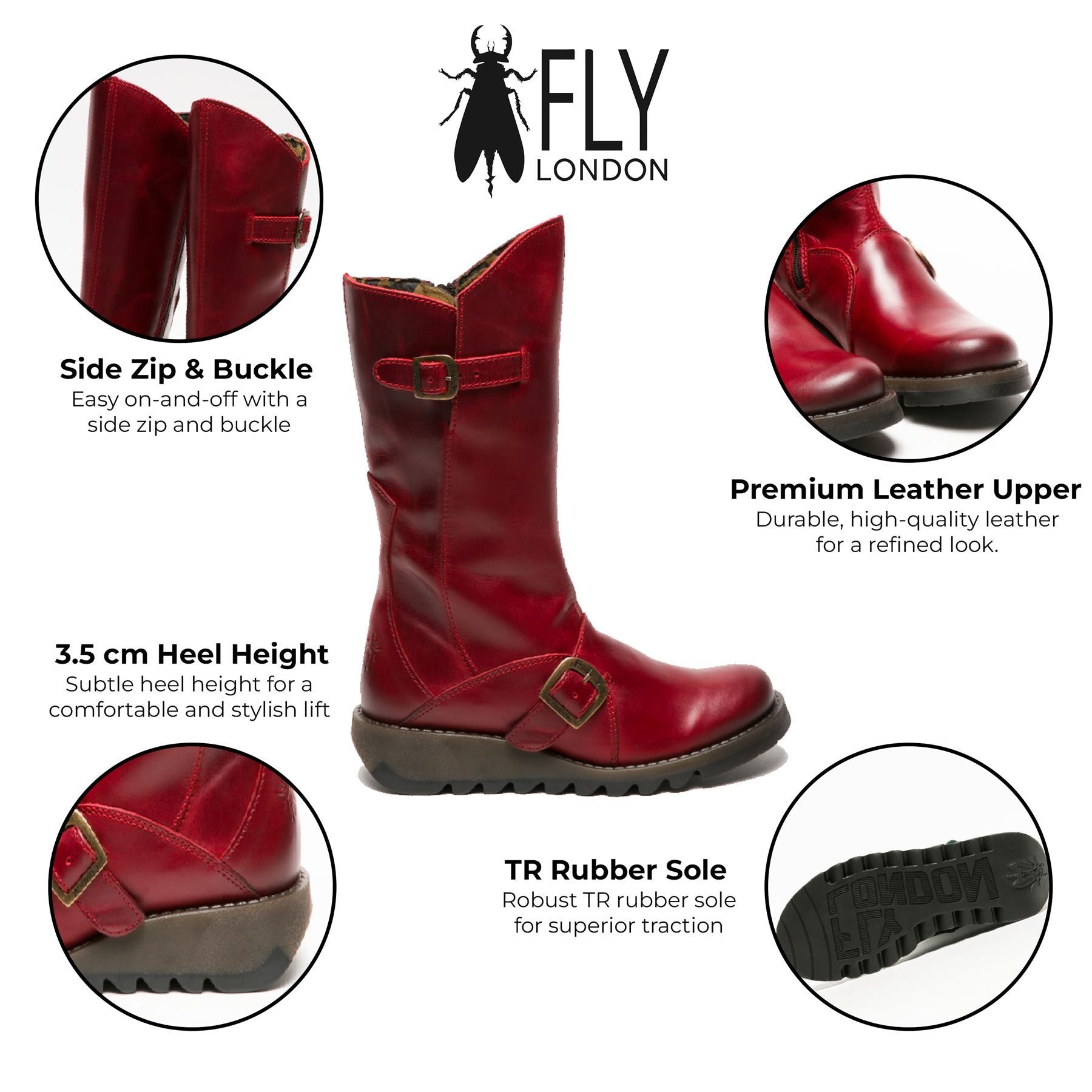 Infinity Leather MES 2 Wedge Heel Buckle Mid-Calf Leather Zip Platform Boots