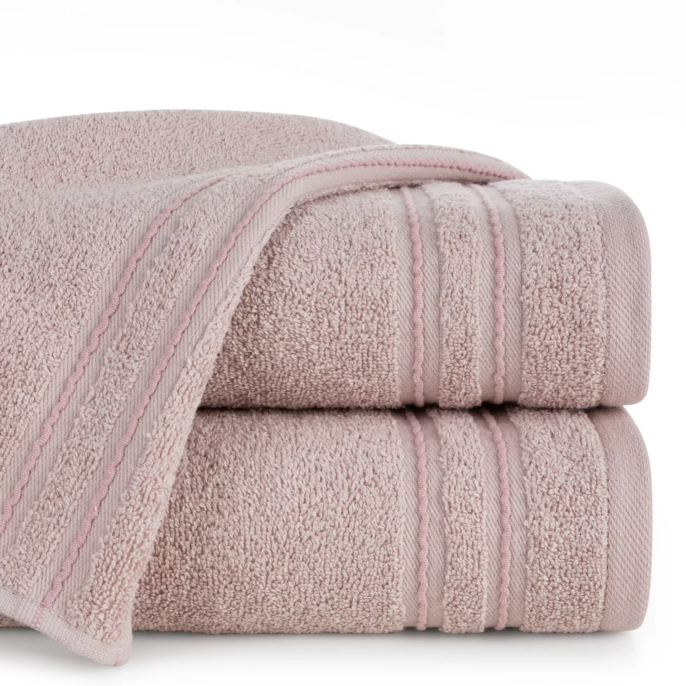Ręcznik do rąk 30x50 cm bawełniany kolor pudrowy róż zdobiony paseczkami 500 g/m2 EMINA
