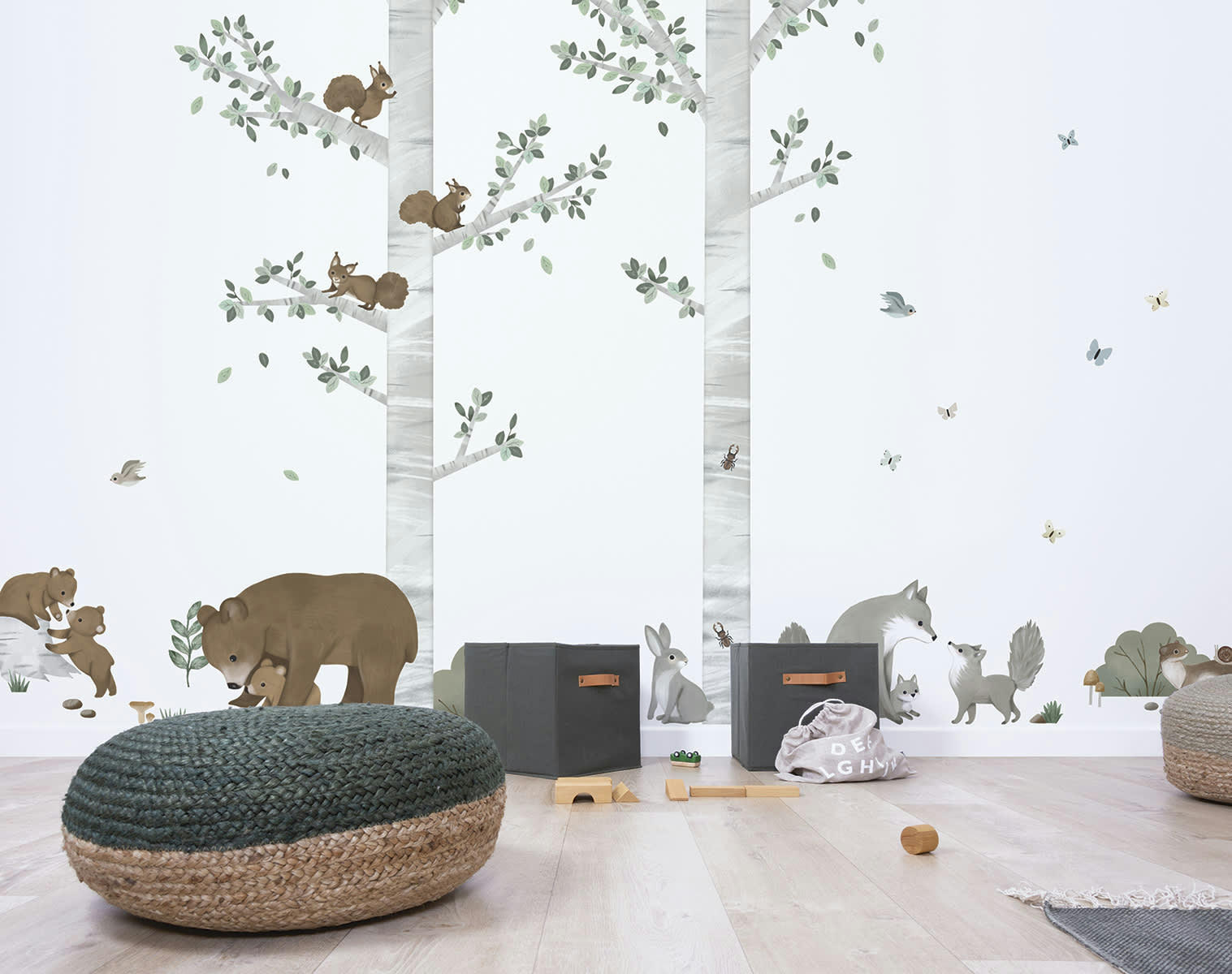 KHARU - Stickers muraux le grand arbre en vinyle mat gris