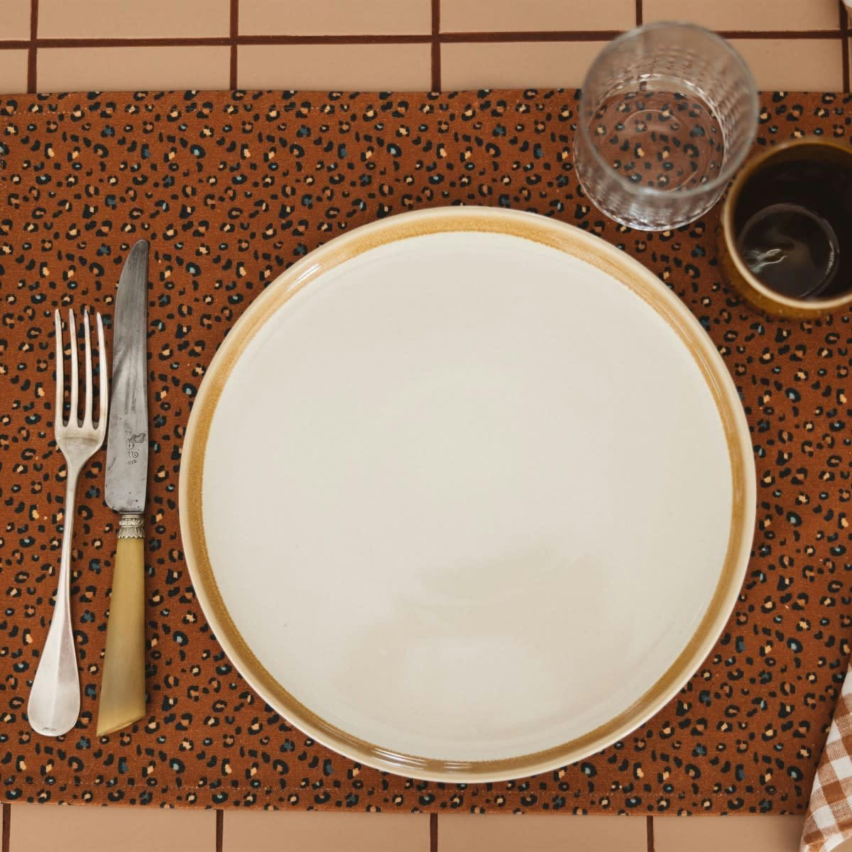 HÔTEL PARTICULIER - Set de table en coton imprimé léopard rouge foncé 35x50