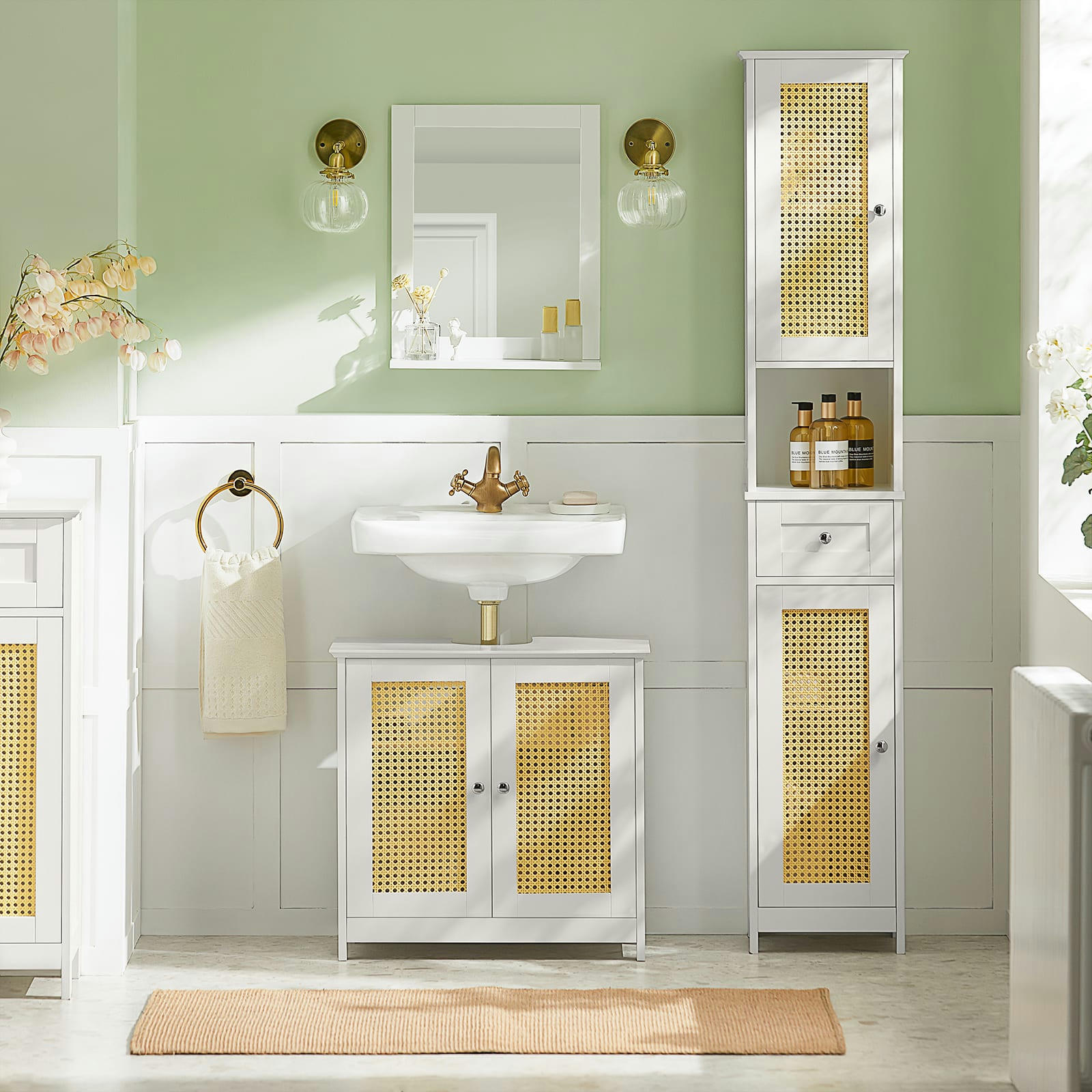 - Meuble sous vasque 2 portes effet bois blanc