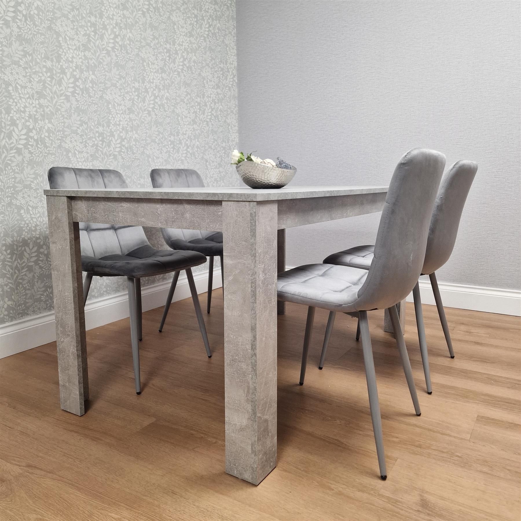 KOSY KOALA Modern Grey Dining Table Set with 4 Grey Velvet Chairs - Kitchen Dining Room Furniture