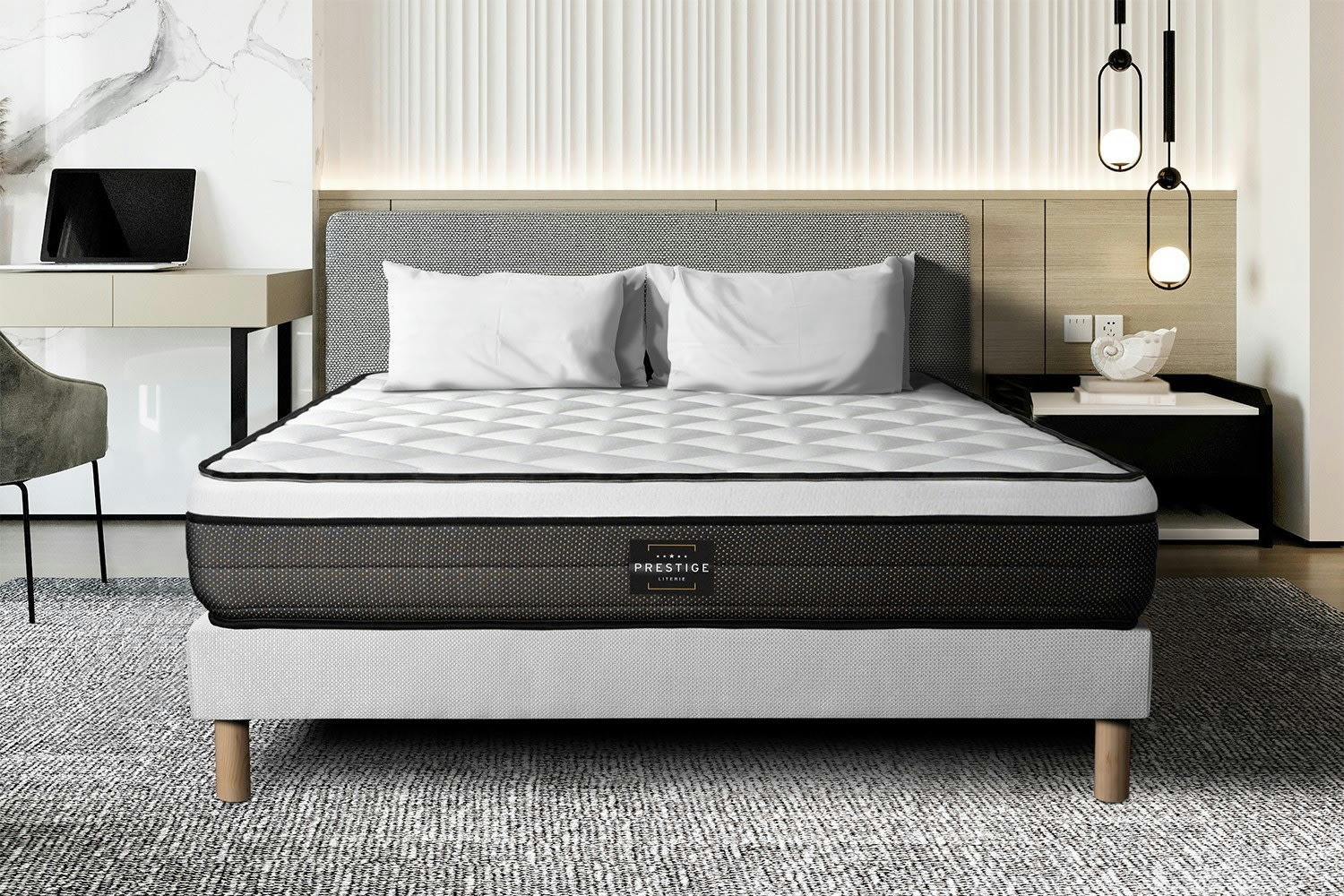 SUITE - Ensemble 140x200 Ressorts et mémoire de forme sommier Blanc