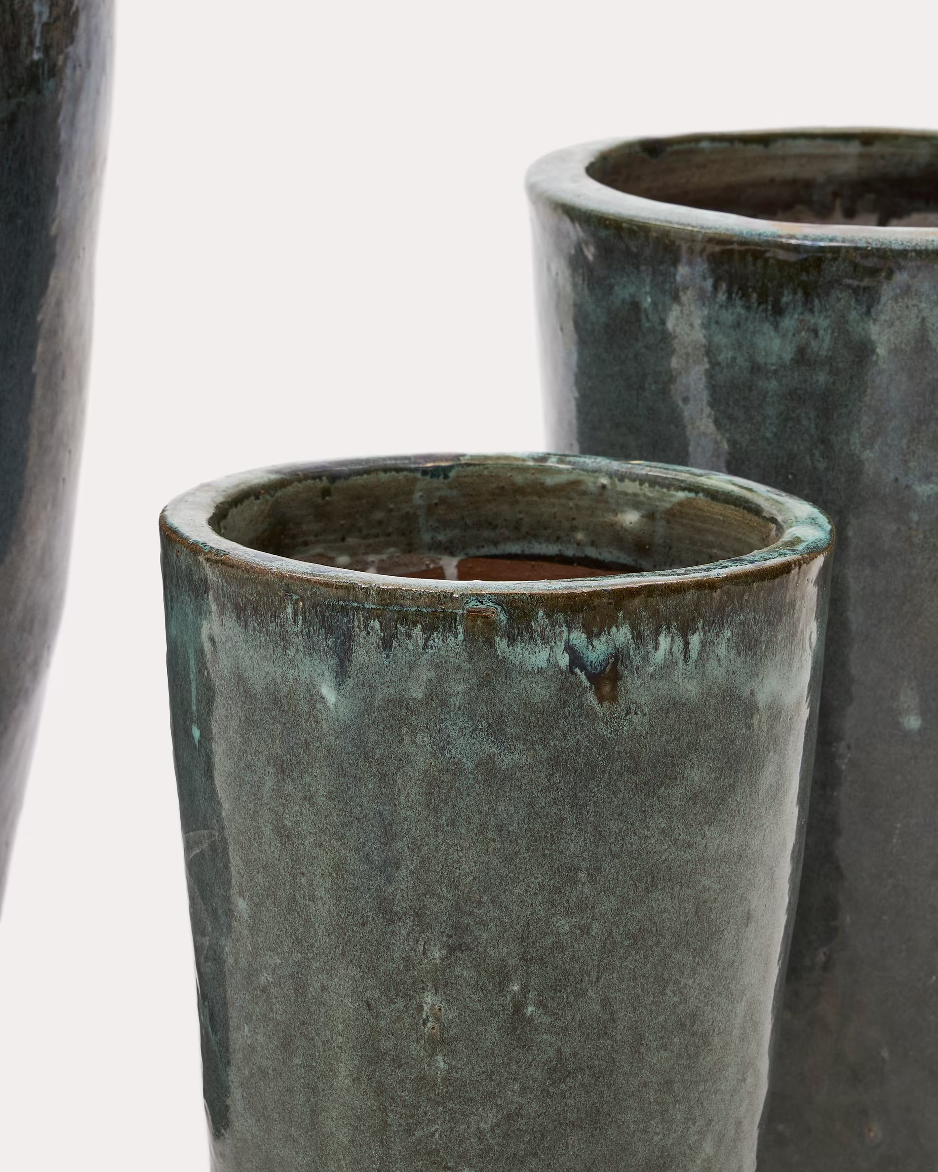 Set Rotja de 3 maceteros de terracota con acabado azul glaseado Ø 26 / 35 / 47 cm
