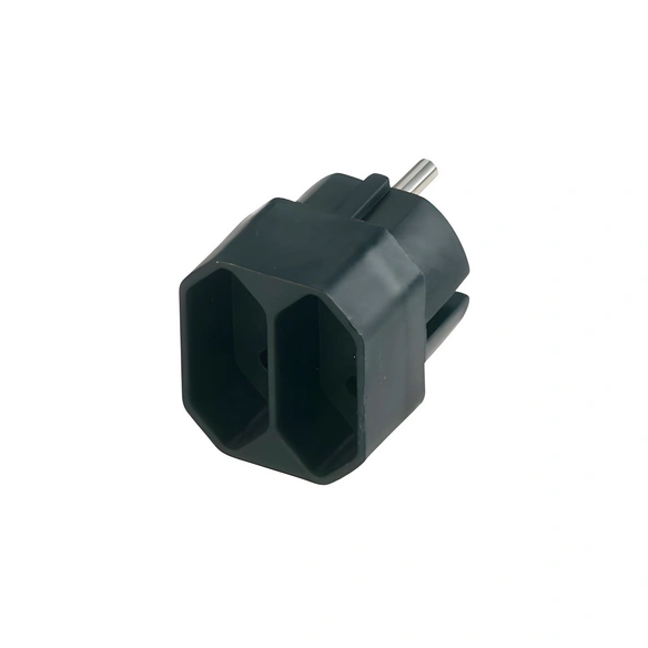 Übergangsstecker, 2-fach, Schwarz, Kunststoff