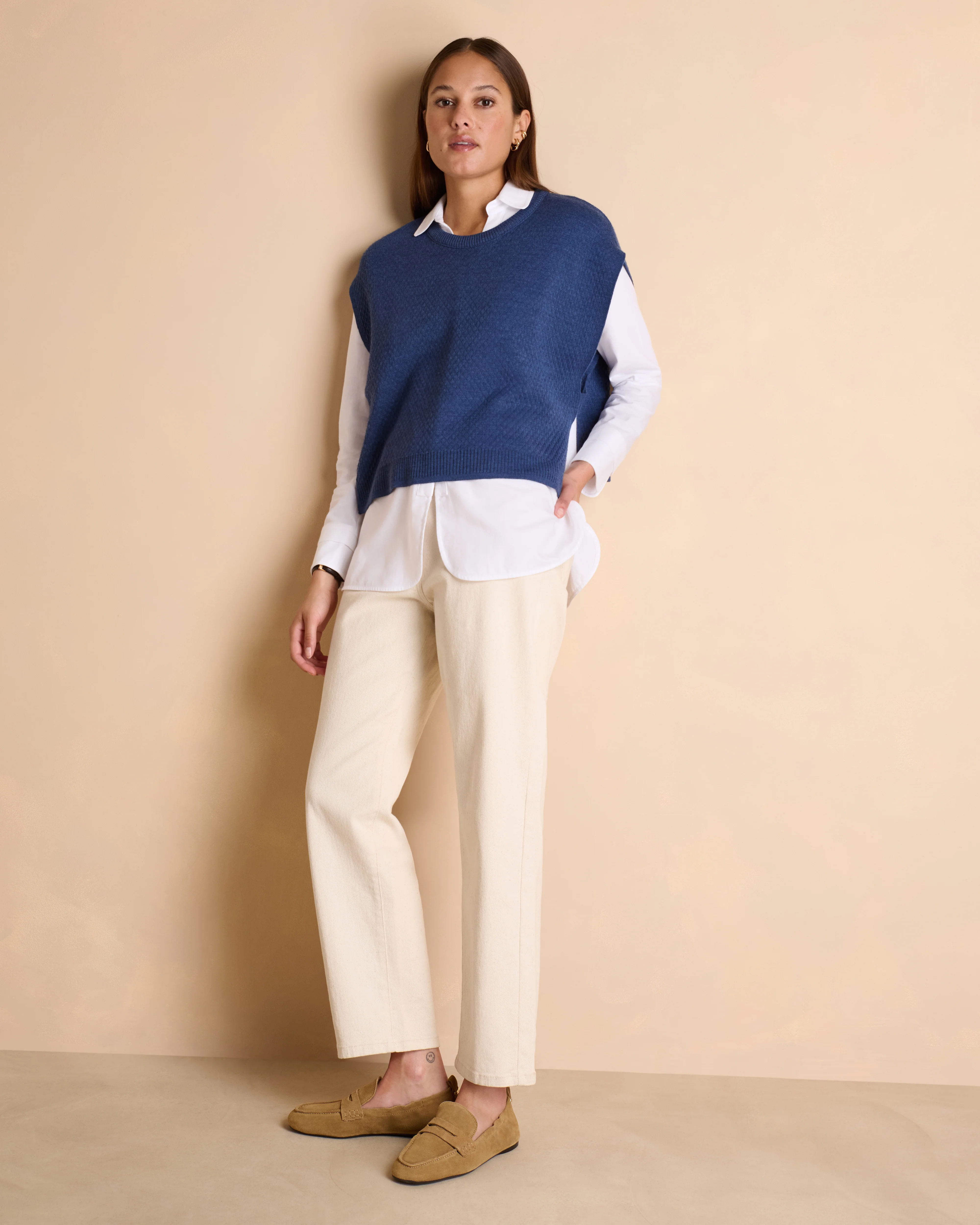 Pull poncho bleu sans manches ADONIS/14048/301