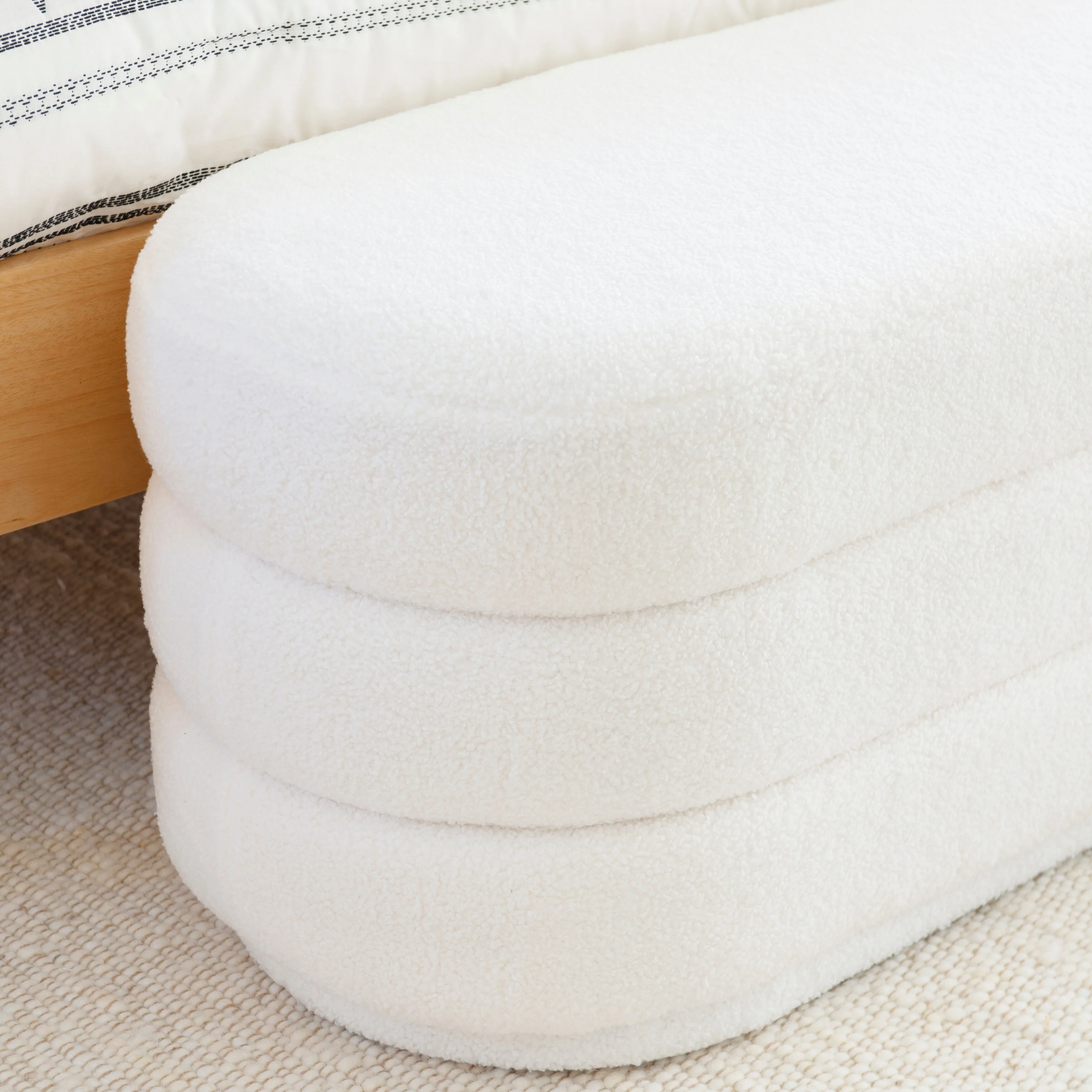 Halley White Oblong Sherpa Ottoman