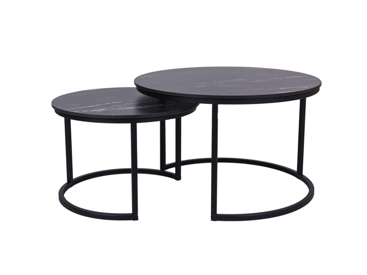 MaximaVida ronde salontafel set Firenze 58 en 45 cm - zwart HPL marmer look
