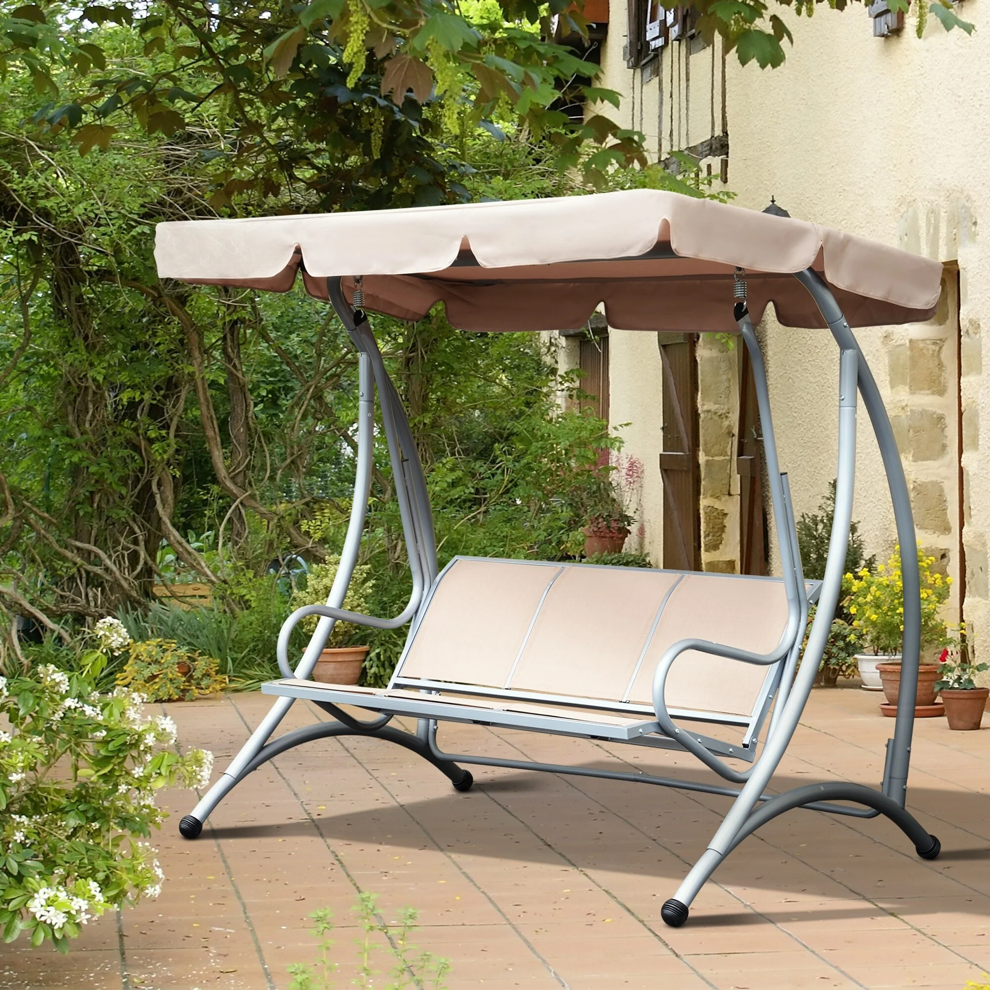 Steel 3-Seat Porch Swing with Canopy