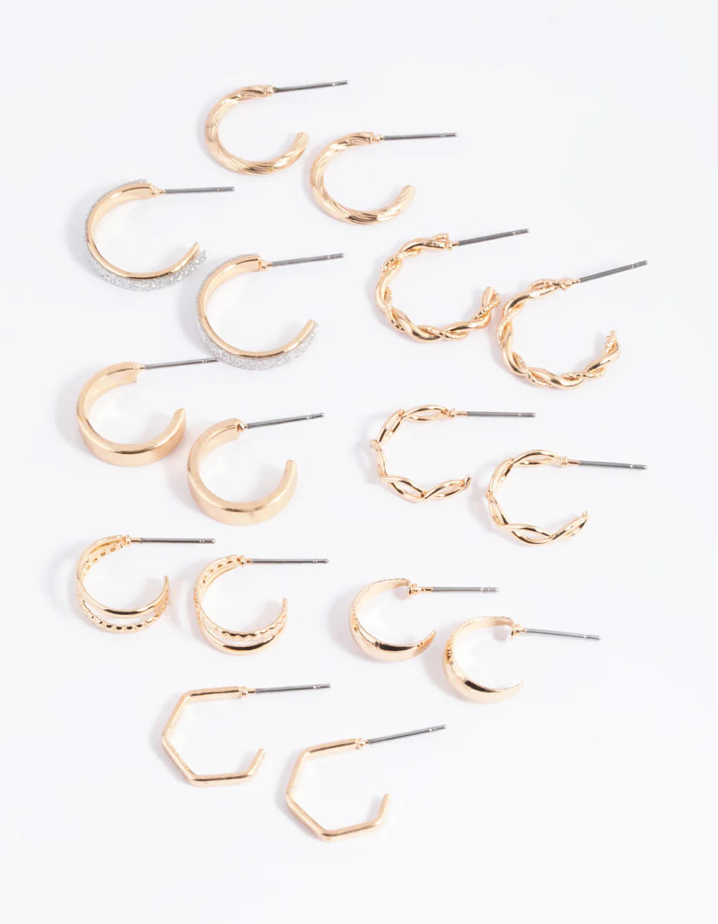 Gold Glittered & Textured Hoop Earring 8-Pack