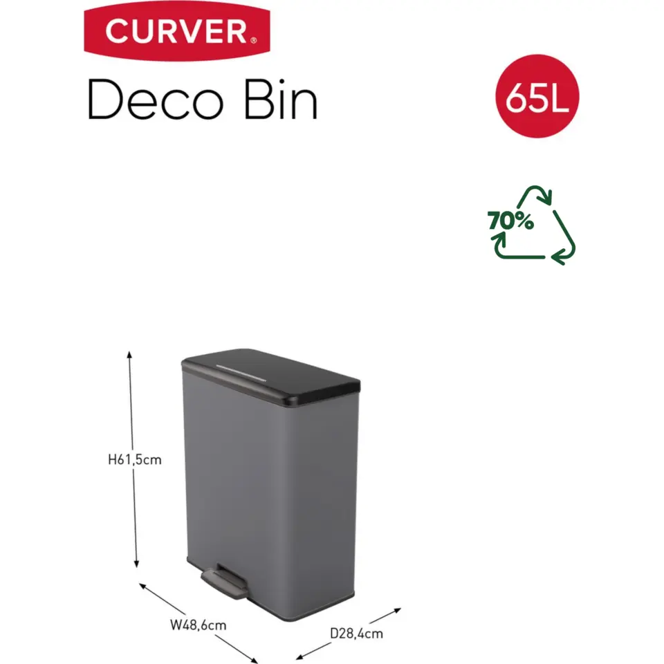 Curver Decobin Prullenbak - 65L - Rechthoekig - Cool Grey
