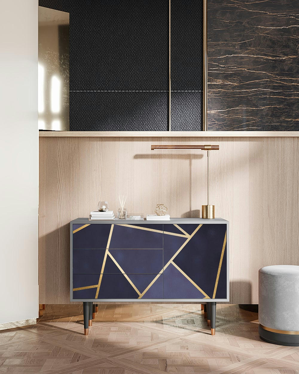 THE AMETHYST - Buffet  bleu 3 tiroirs et 1 porte L 115 cm