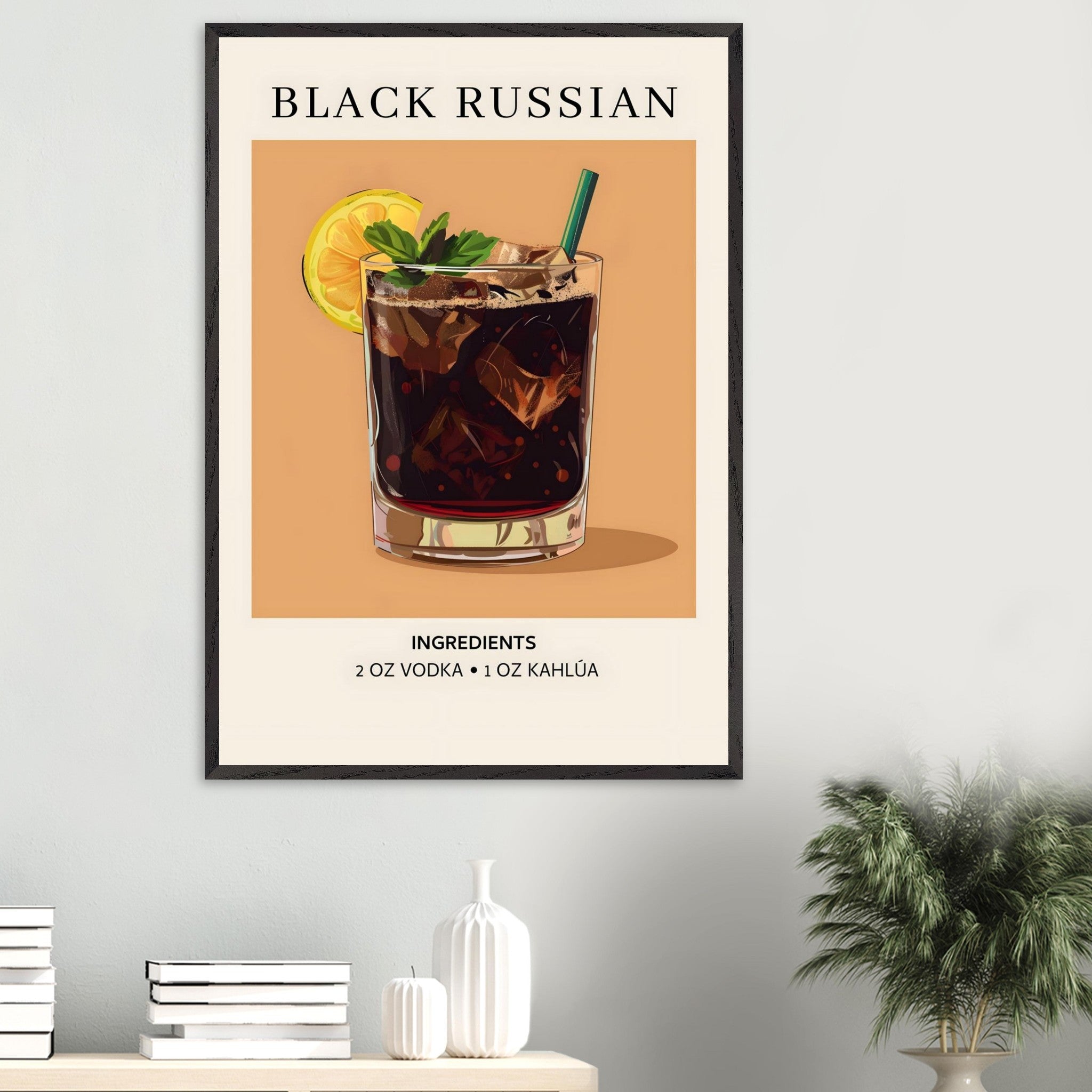 Artfulprints Poster Black Russian cocktail - Ingrediënten  - 70x100 cm - Bruin