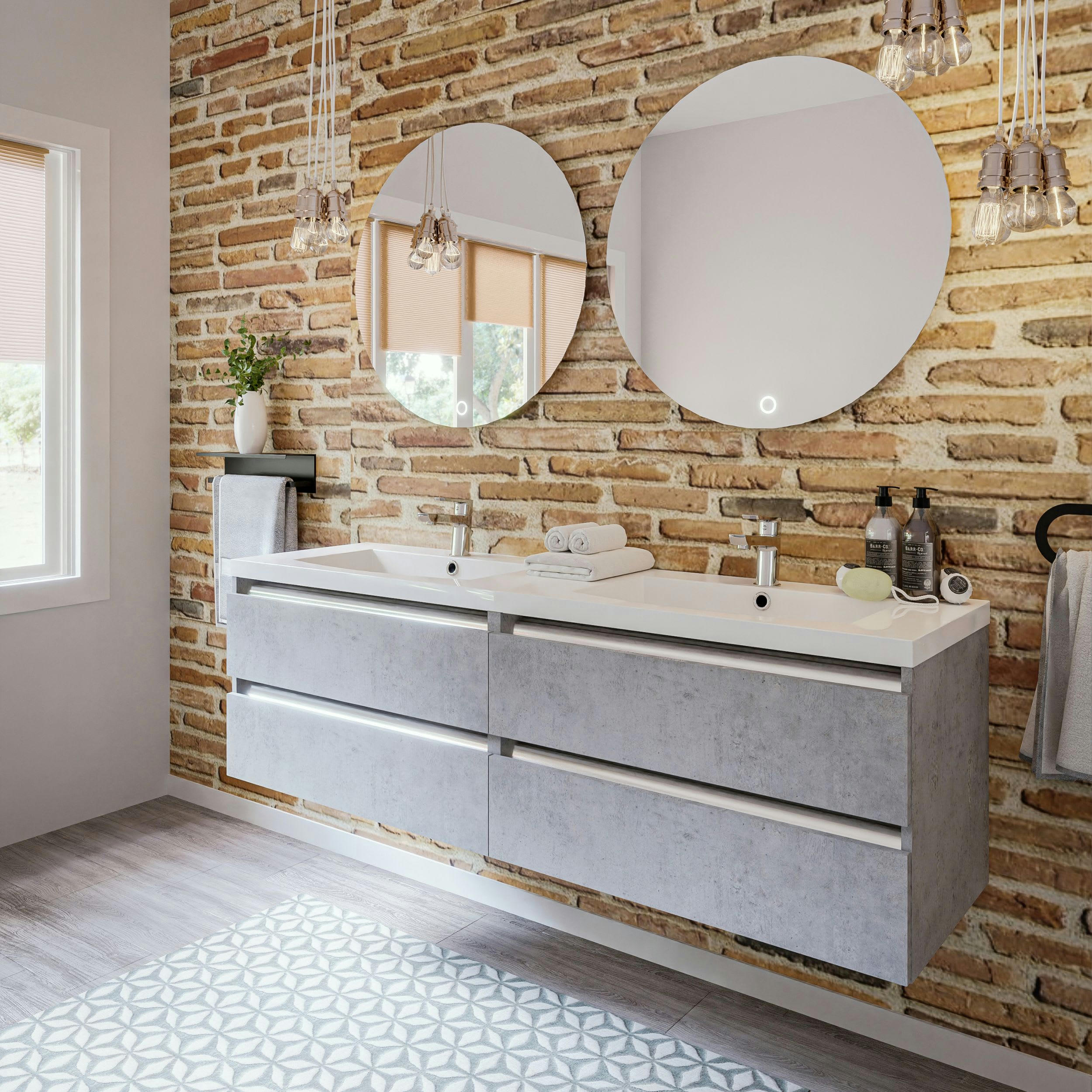 PESARO - Meuble sous-vasque à suspendre 80cm Béton Chicago PPSM Tiroirs