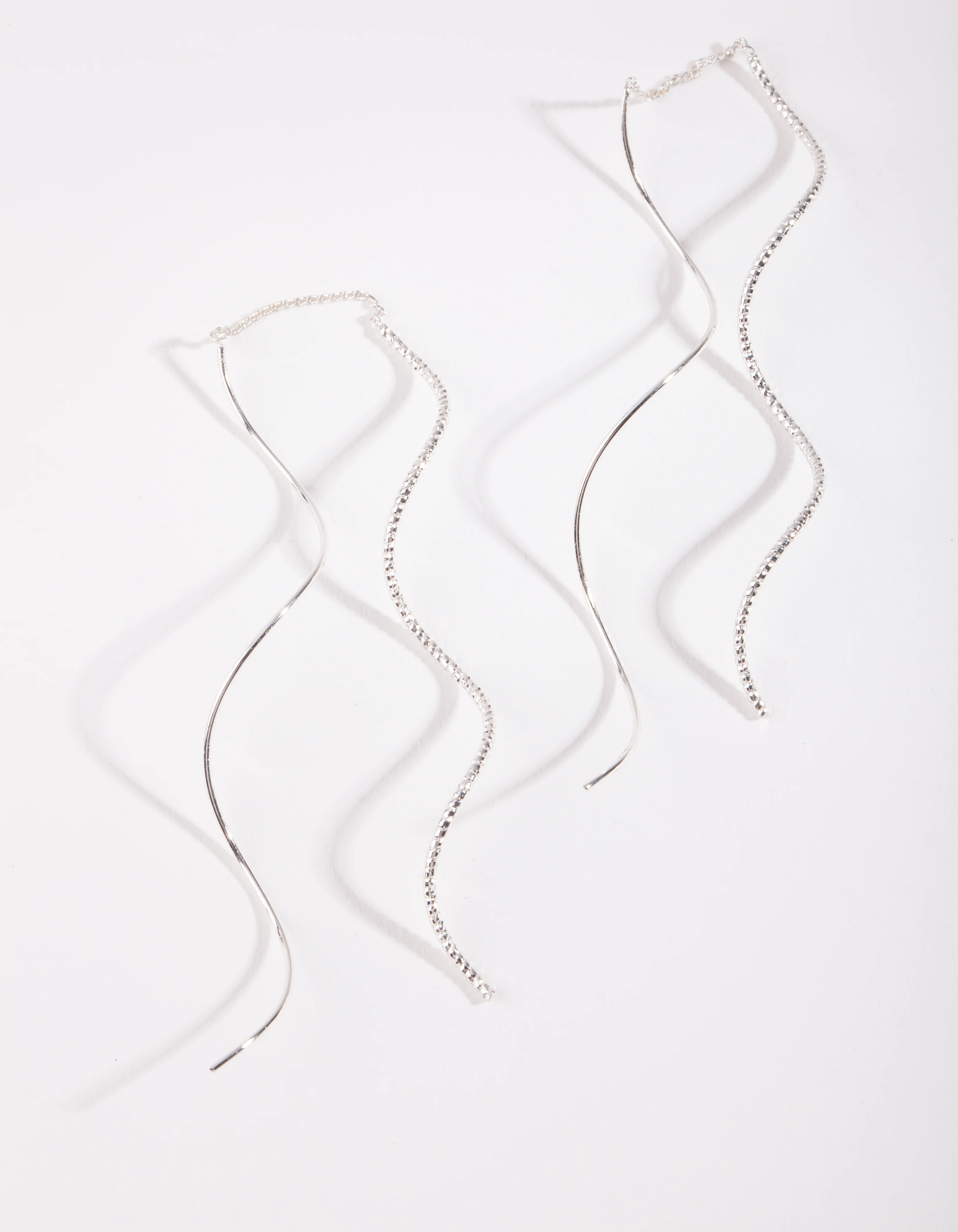 Silver Double Wave Thread Through Earrings