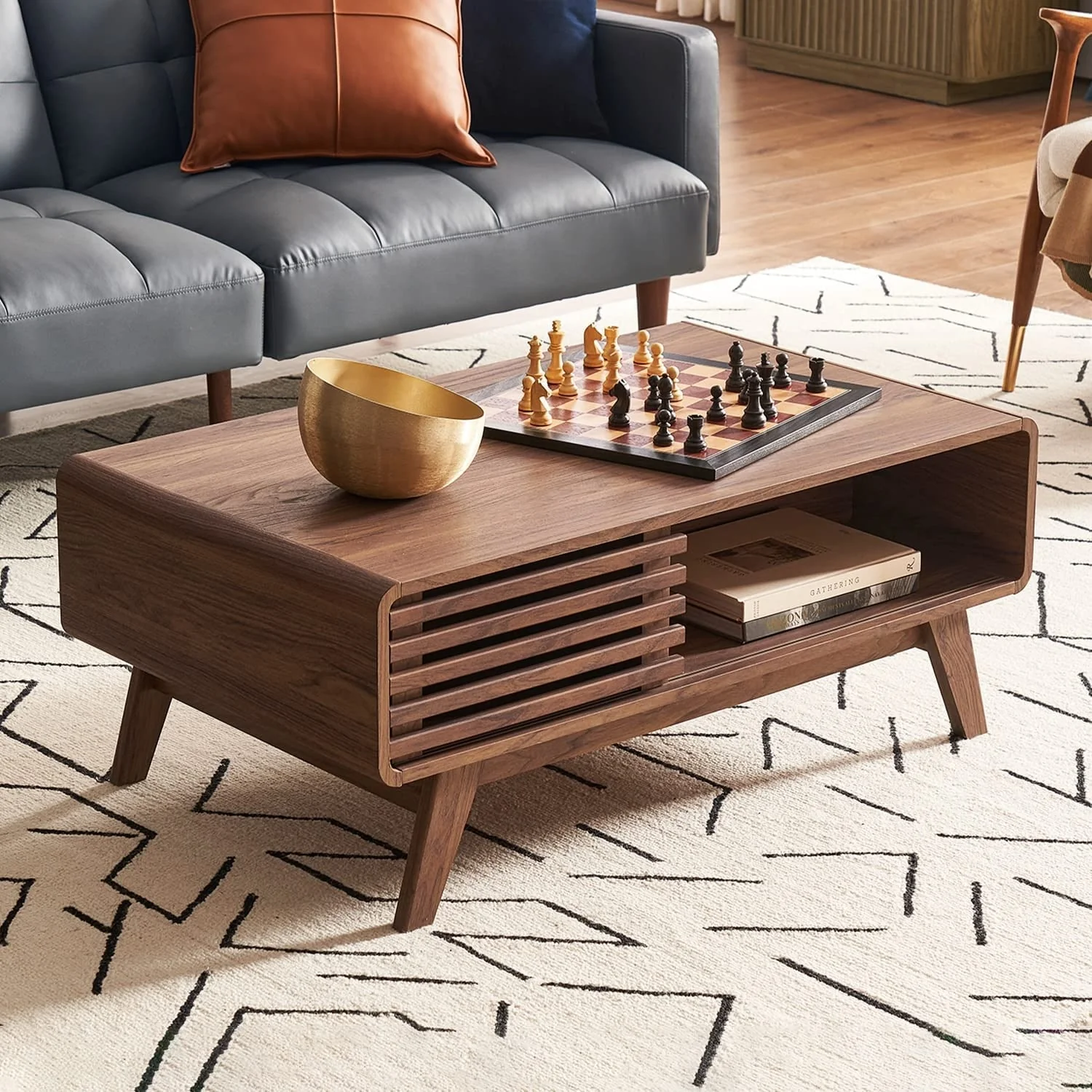 Mopio Ensley Mid-Century Modern Coffee Table with dual side storage, Centerpiece for your living room