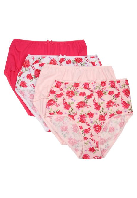 Womens 4pk Pink Floral Print Full Briefs