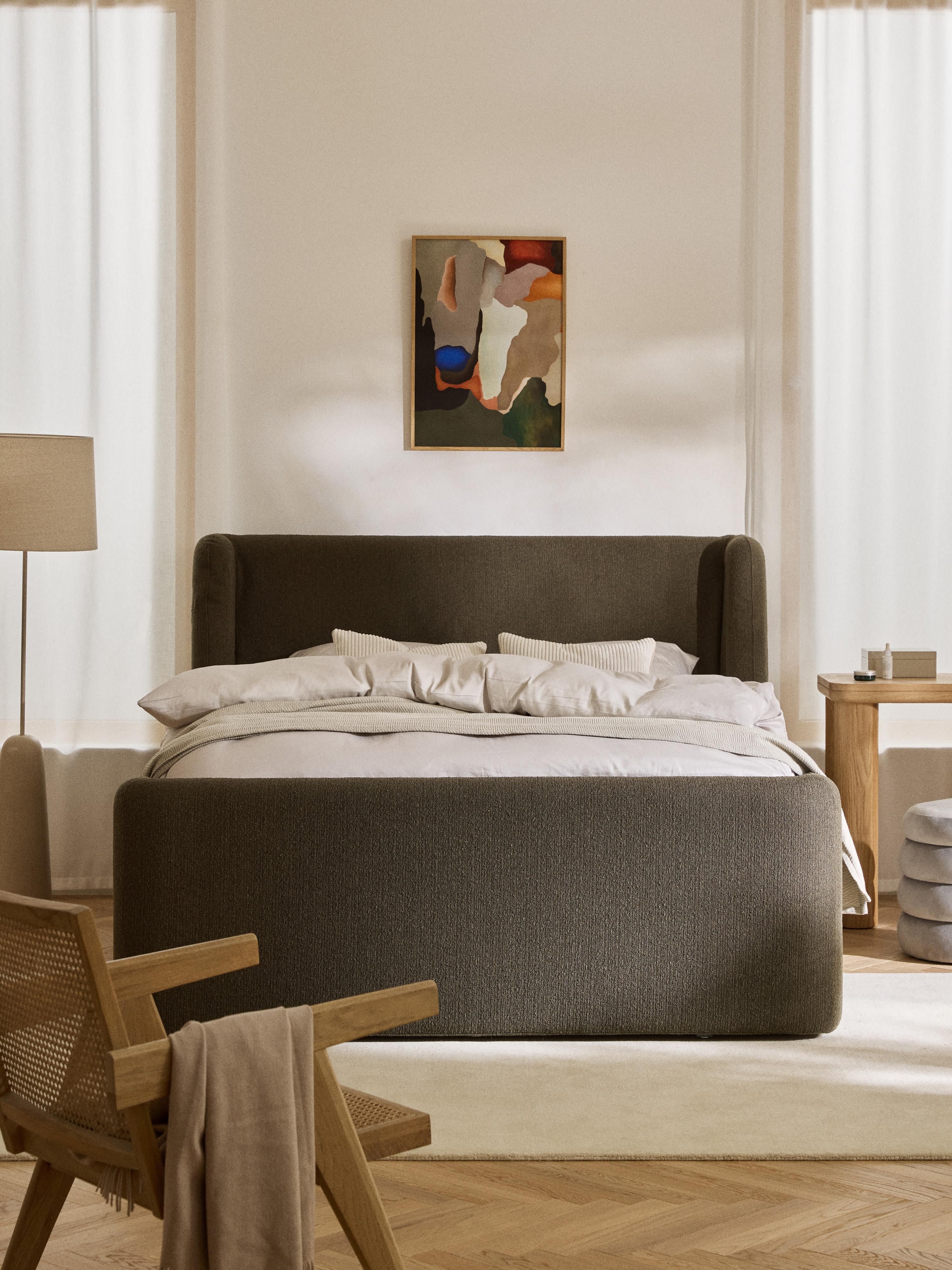 Bouclé-Boxspringbett Perla mit Stauraum