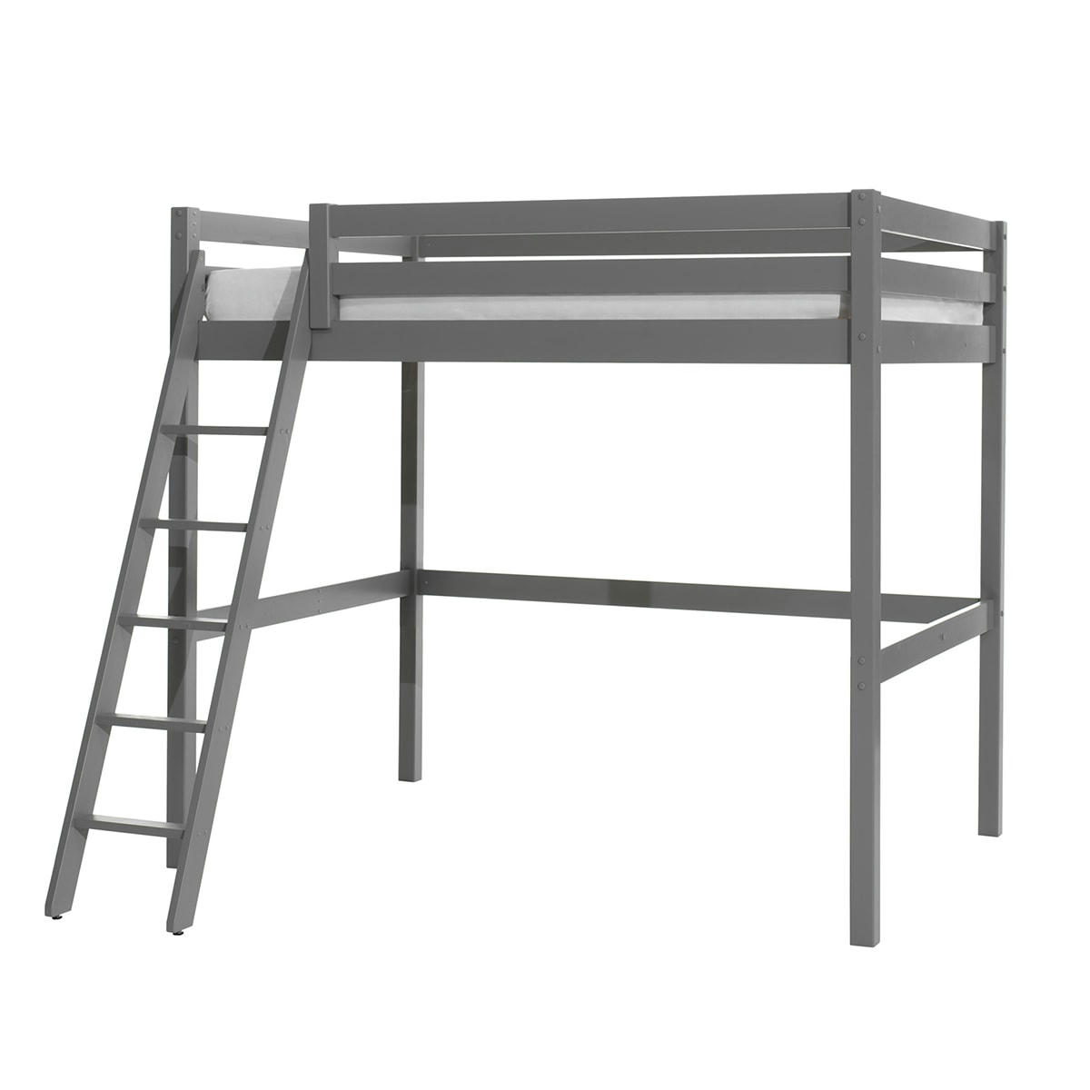 PINO - Lit mezzanine 140x200 sommier inclus gris