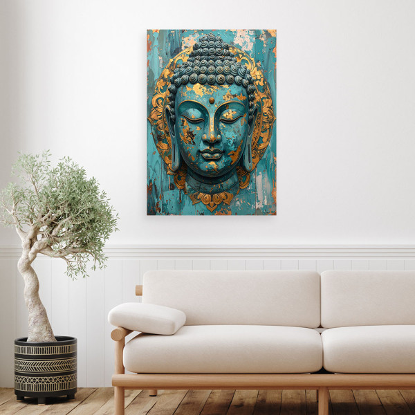 Obraz do salonu sypialni biura loftu, Turkusowy Budda Zen Spa Orient 20x30
