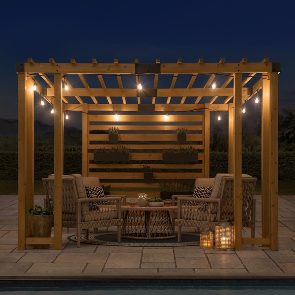 Sunjoy 10.5 ft. x 10 ft. Sophia Cedar Wood Pergola with Adjustable Hanging Planters