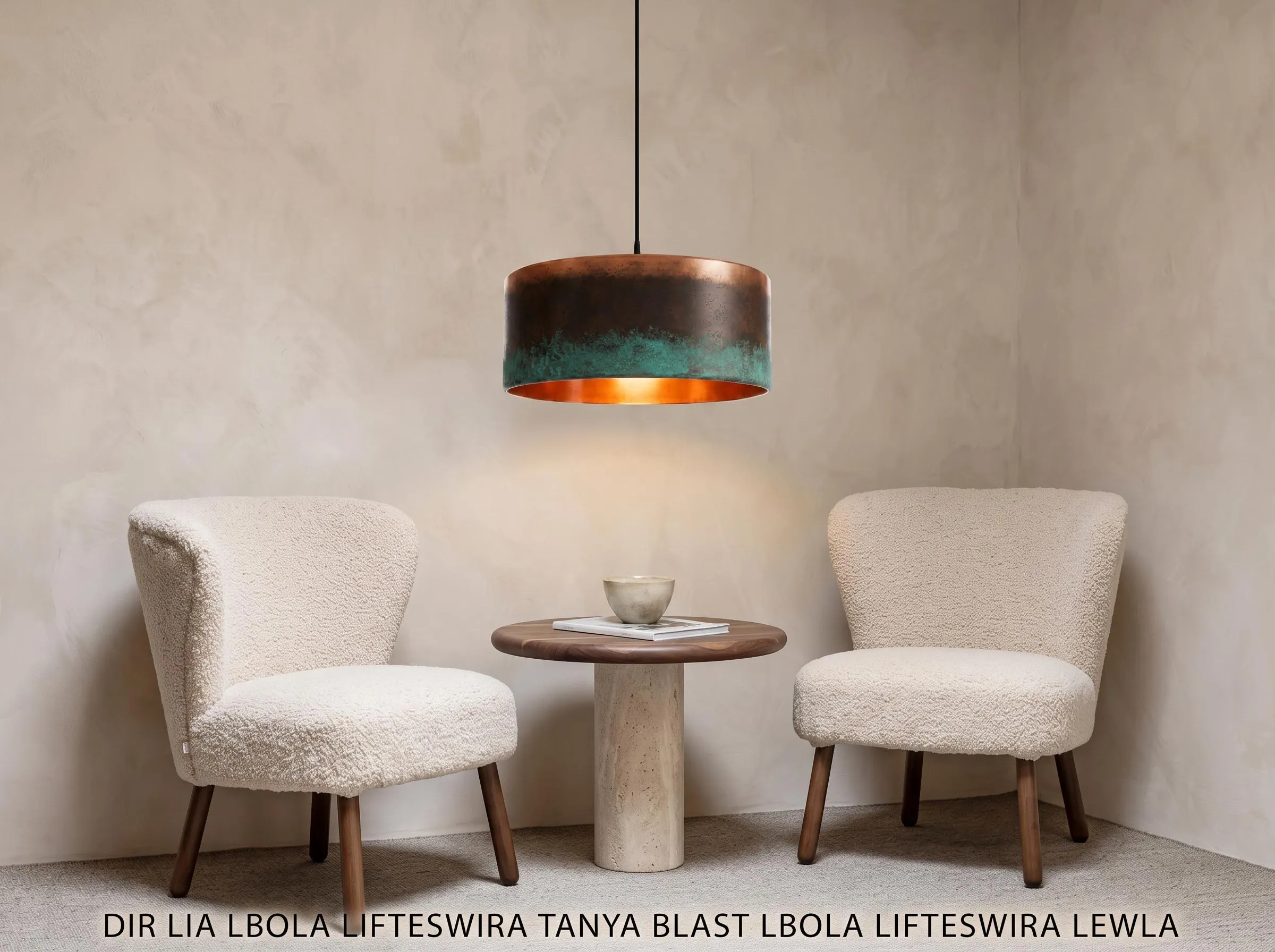 Handmade Copper Pendant Light with Patina, Moroccan Drum Lamp, Polished Interior