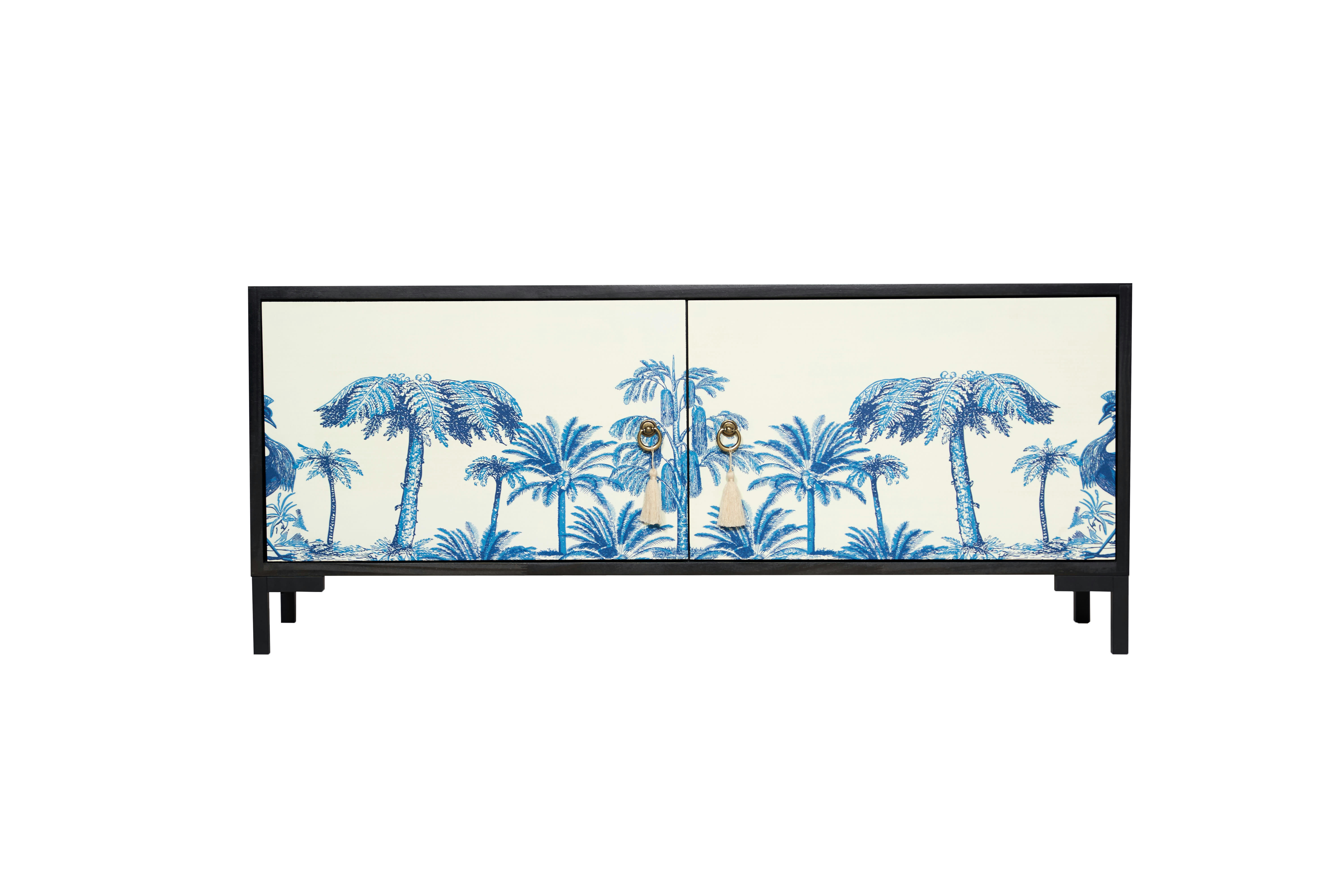 LEA - Meuble TV 2 portes laqué MDF imprimé palmiers vintage