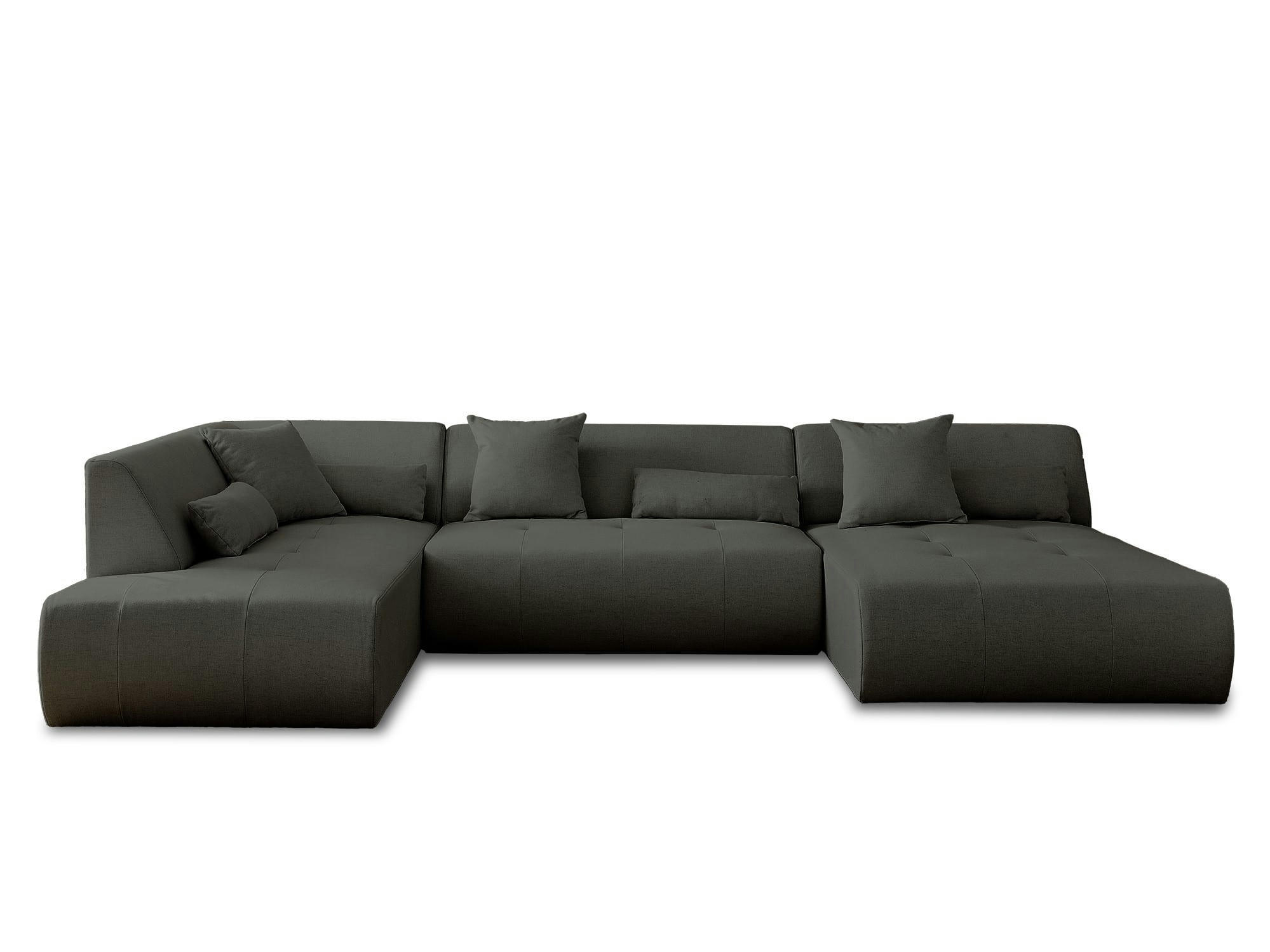 ONYX - Canapé modulable 7 places angle gauche en tissu gris foncé