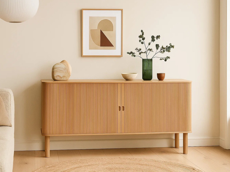 Komoda Ligna 80x160 z drzwiami lamelowymi, Oak lacquered