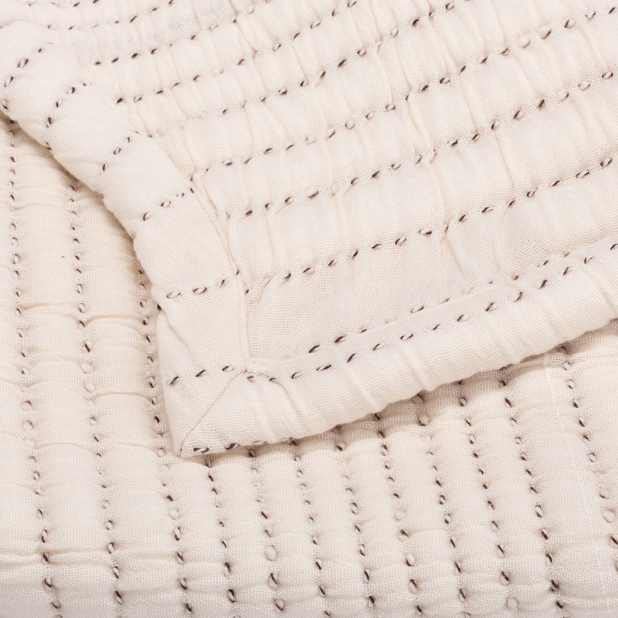 SIA - Couvre-lit matelassé en coton surpiqué 230x250cm - blanc écru