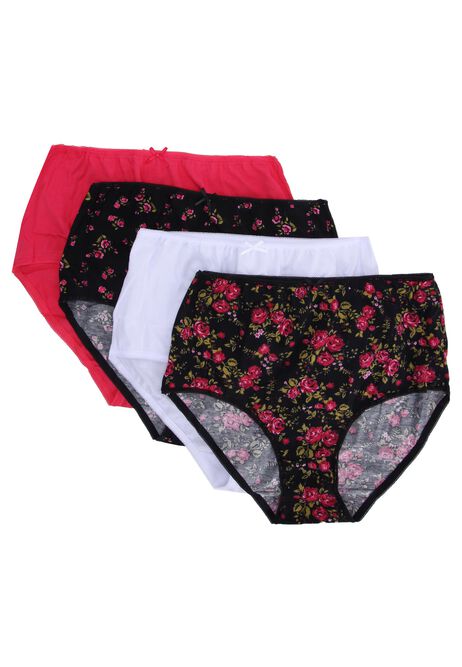 Womens 4pk Red Floral Full Briefs