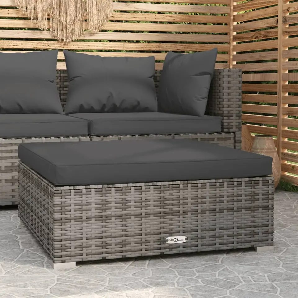 vidaXL - Tuinvoetenbank - Grijs - Poly rattan - Met kussen - 70x70x30 cm