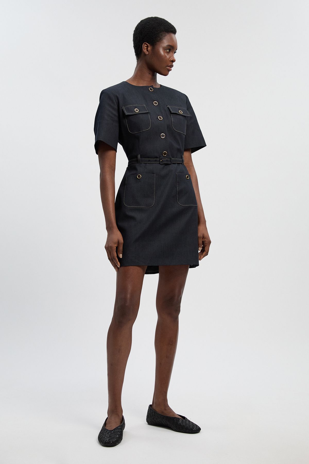KarenMillen Tailored Denim Belted Mini Dress