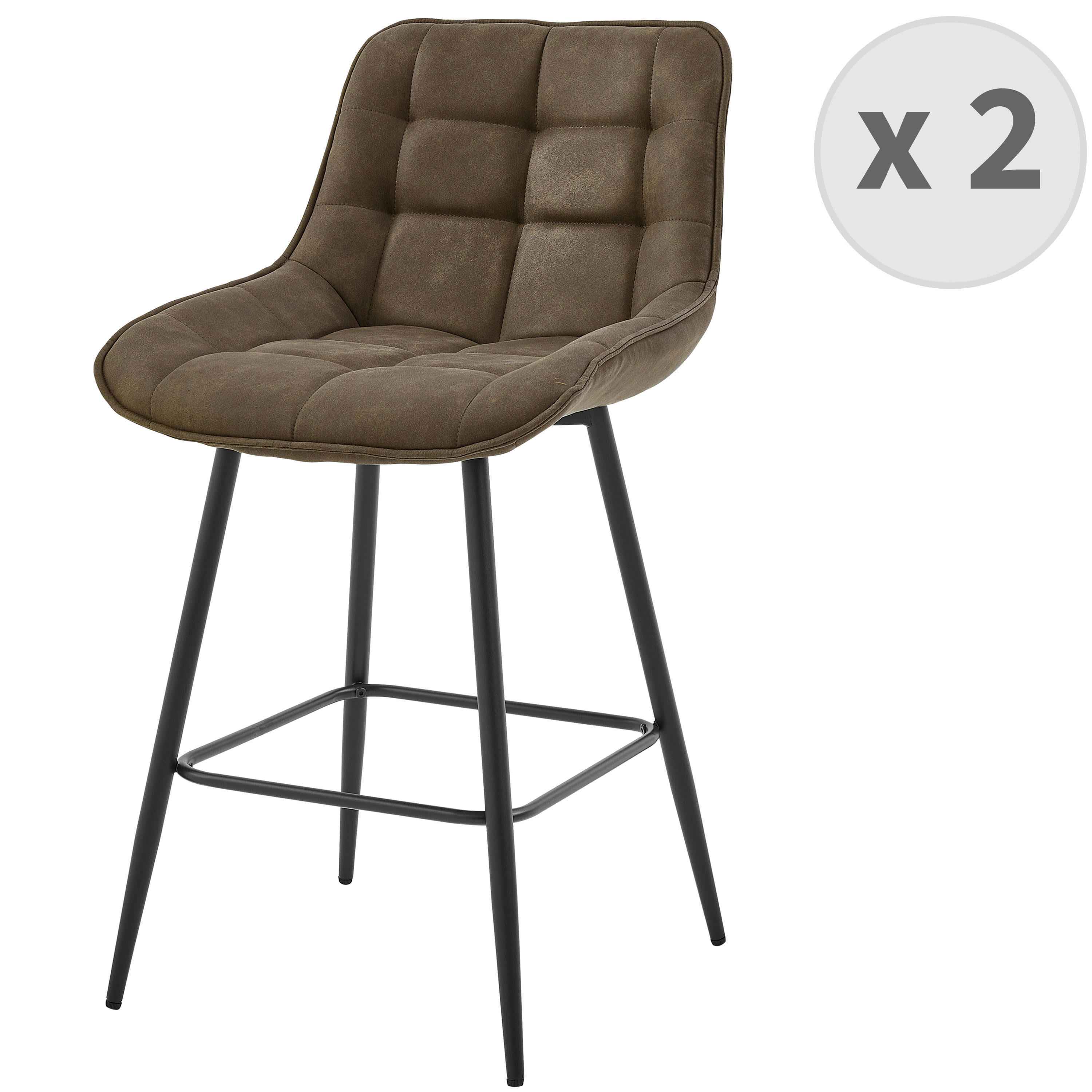 GRANT - Fauteuil de bar vintage en microfibre Marron et métal noir (x2)