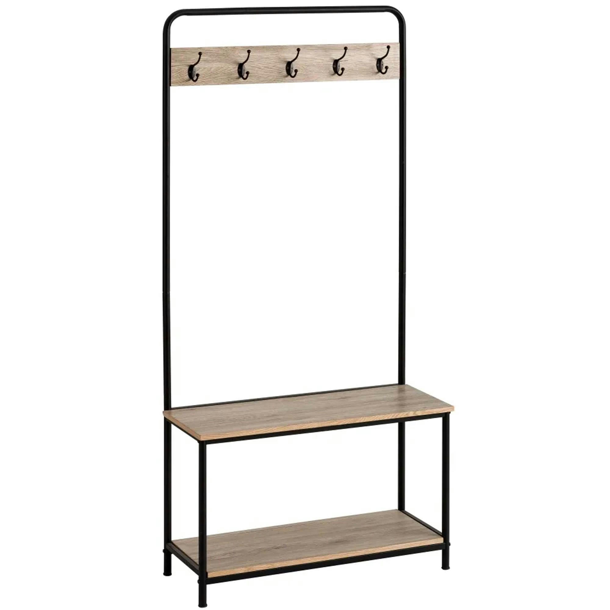 - Meuble d'entrée + portemanteau bois et métal 80x32x171cm