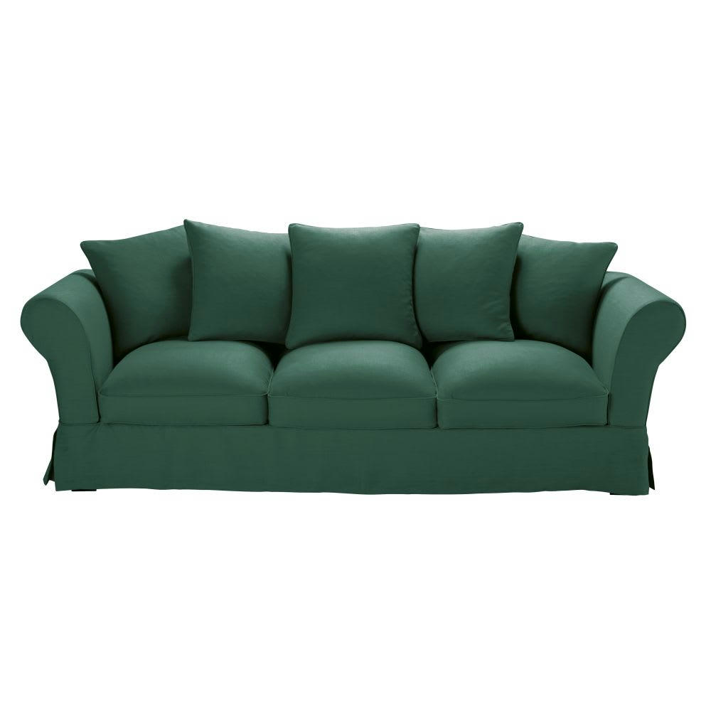 Roma - Housse de canapé 4/5 places en lin froissé vert